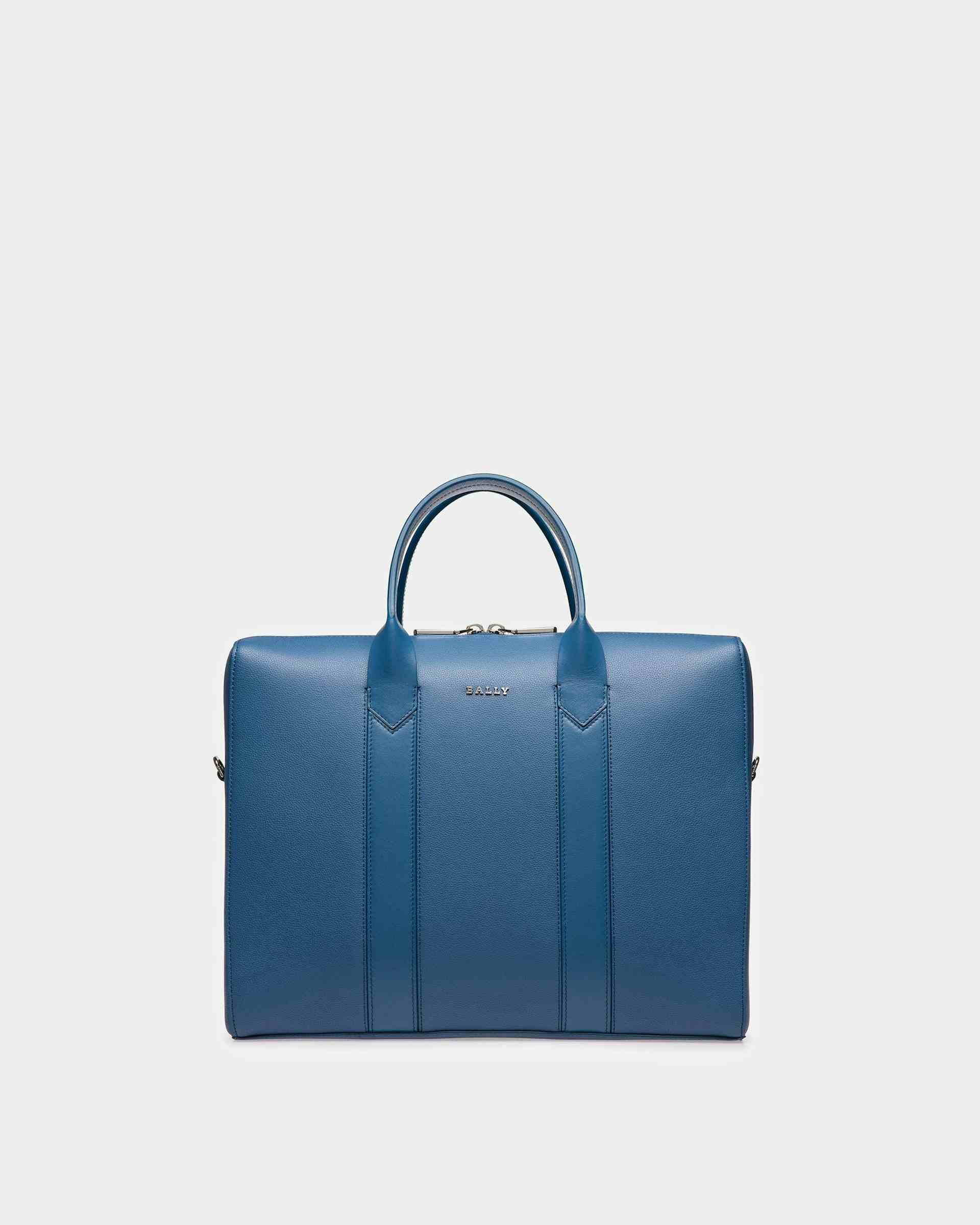 Elter Leather Business Bag In Blue Neon - Men's - Bally