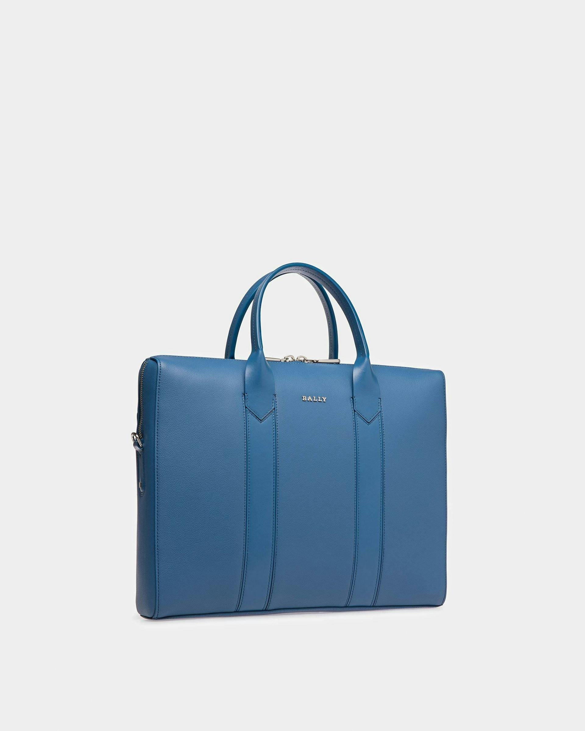 Elter Leather Business Bag In Blue Neon - Men's - Bally - 05