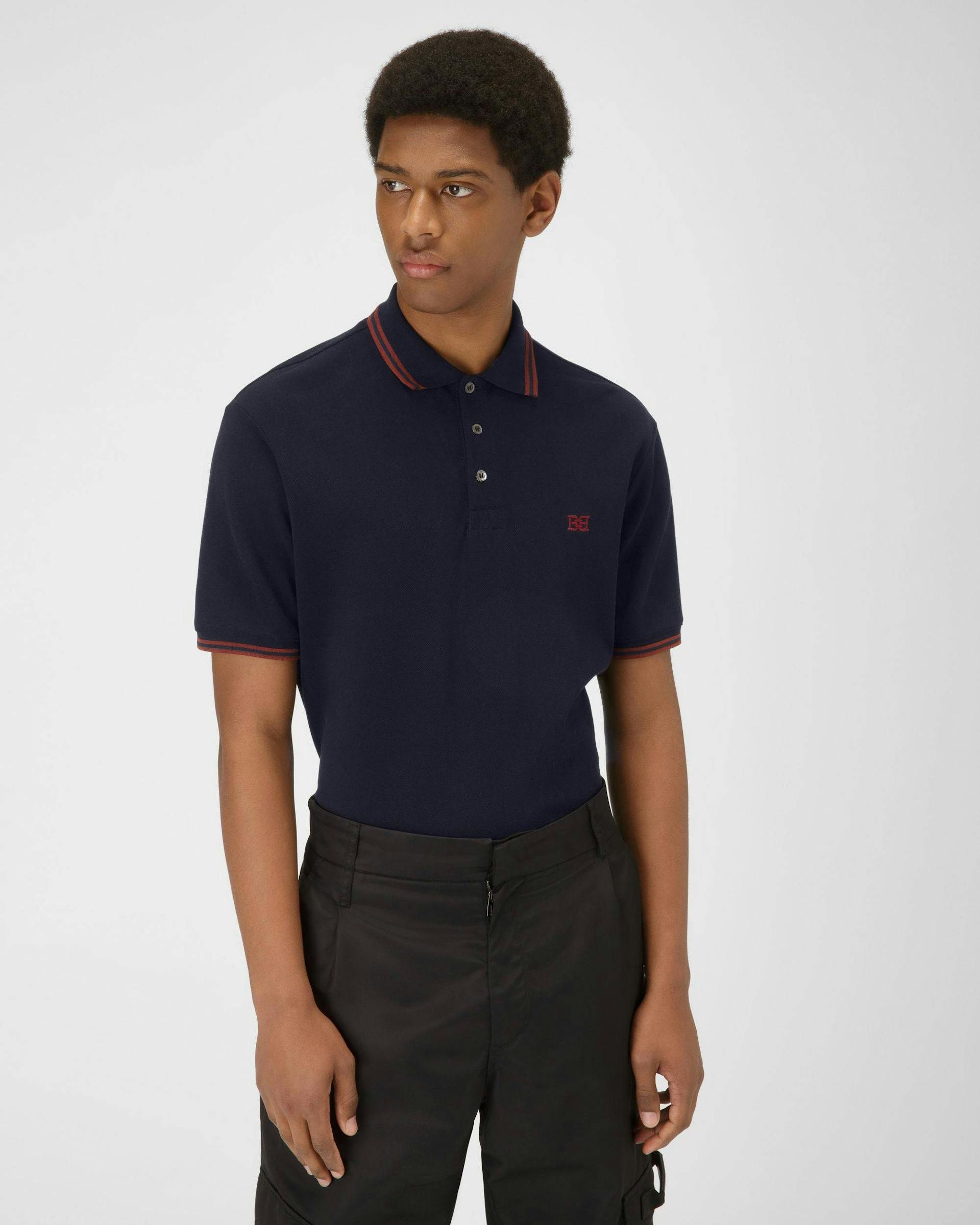 Cotton Polo Shirt In Navy - Men's - Bally - 02