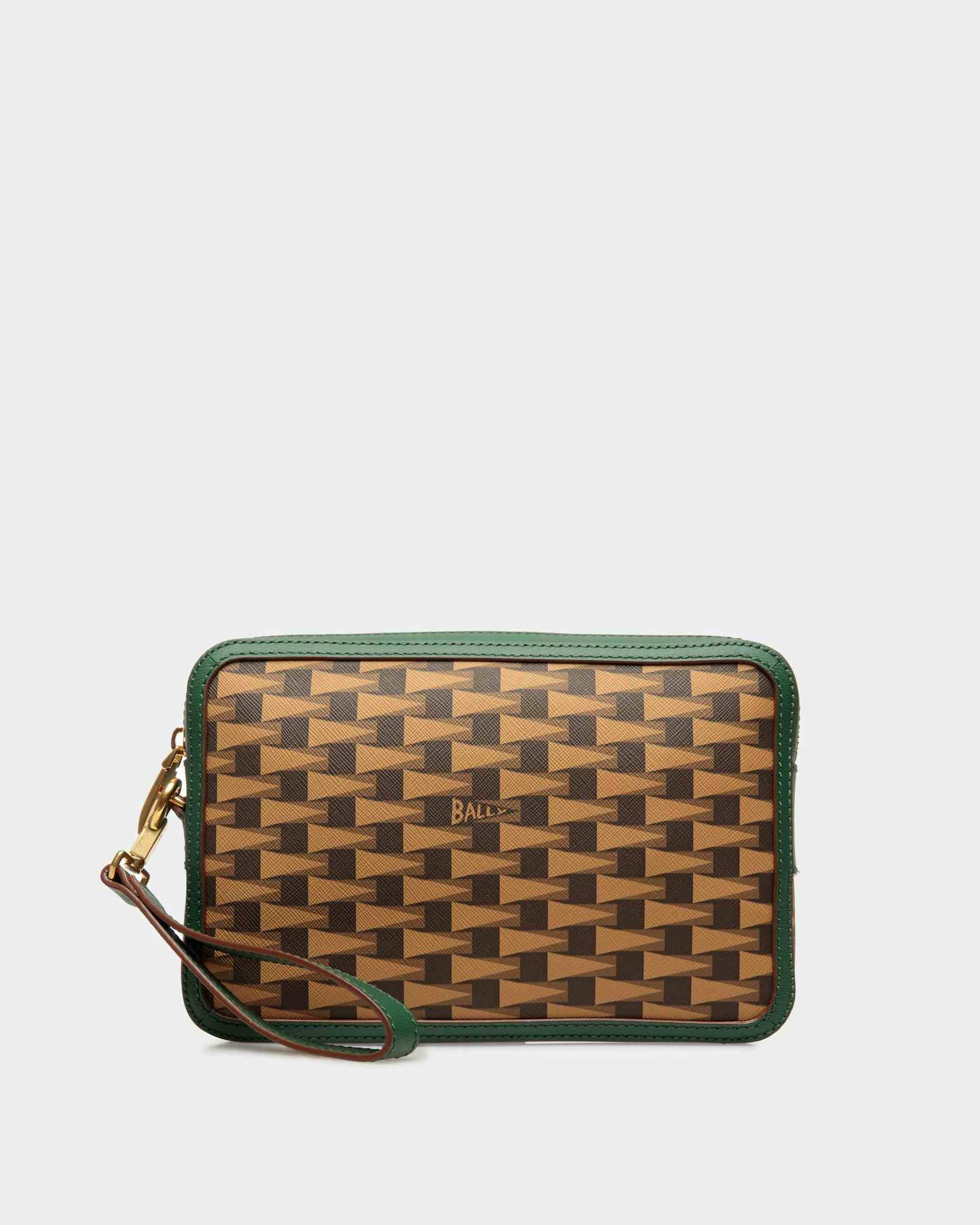 Pennant Clutch In Desert And Kelly Green Leather And TPU - Men's - Bally