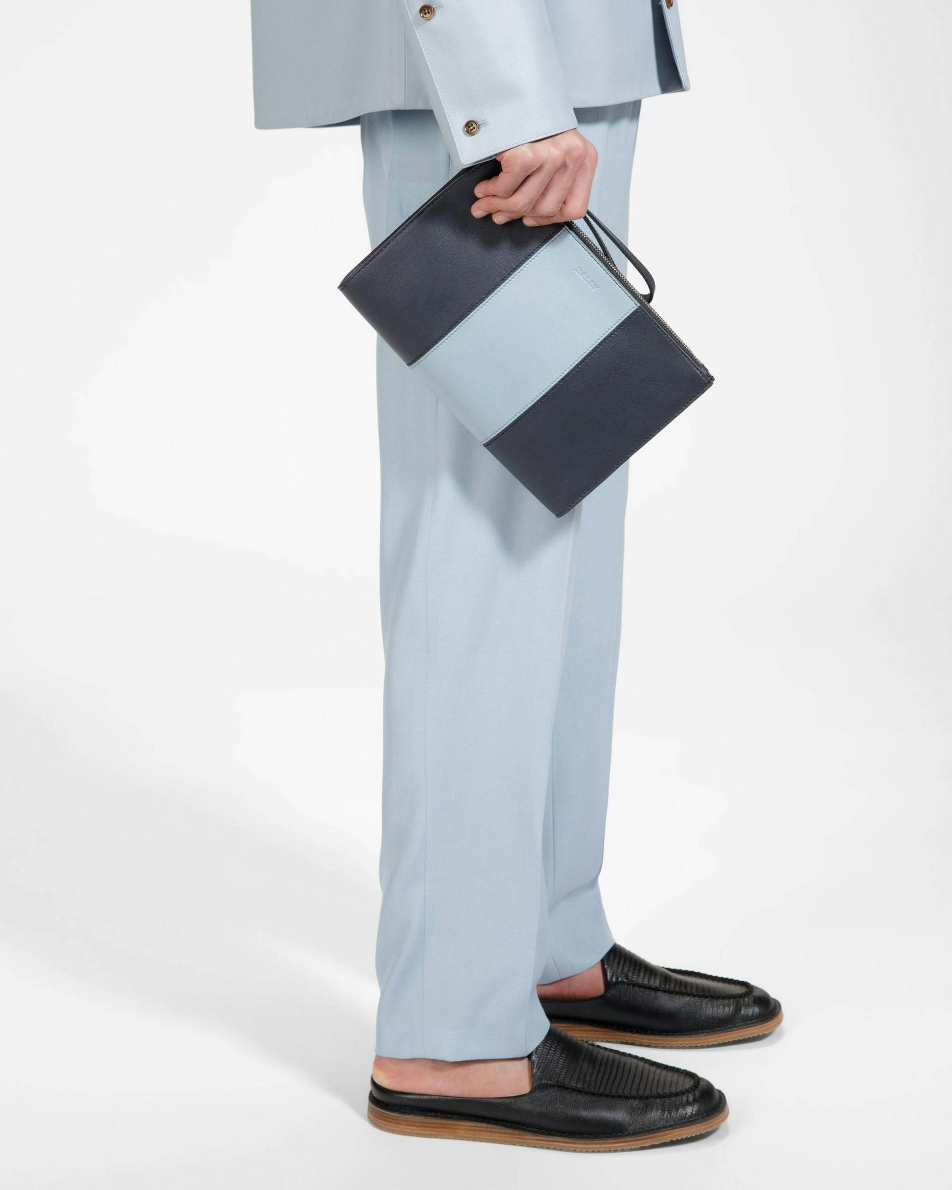 Haig Leather Clutch In Midnight Blue And Light Blue - Men's - Bally - 02