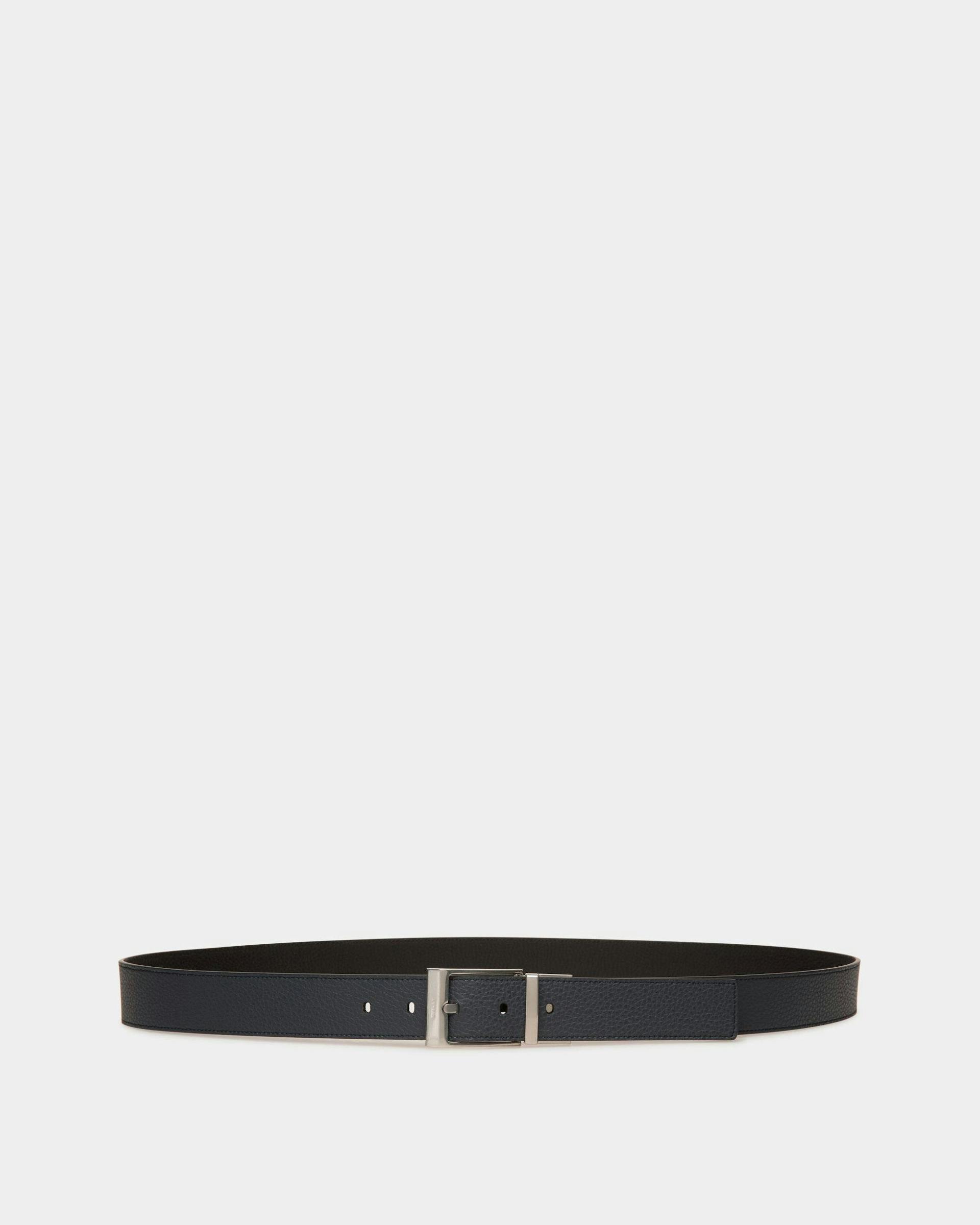 Dress Belt In Midnight And Black Leather - Men's - Bally - 01