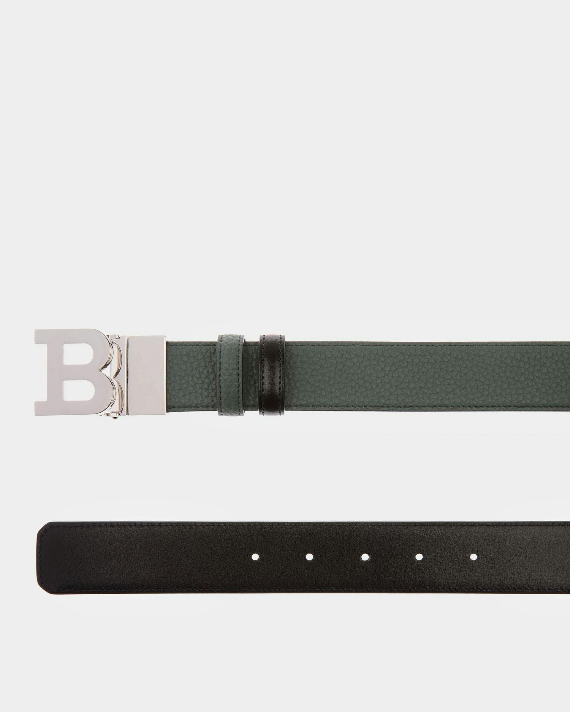 B Buckle Leather Belt In Sage And Black - Men's - Bally - 03