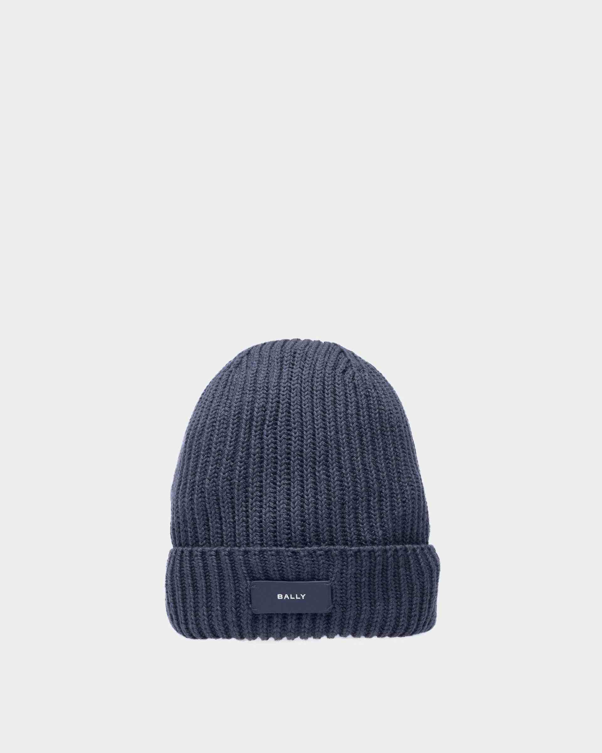 Ribbed Beanie Hat In Midnight Wool - Men's - Bally
