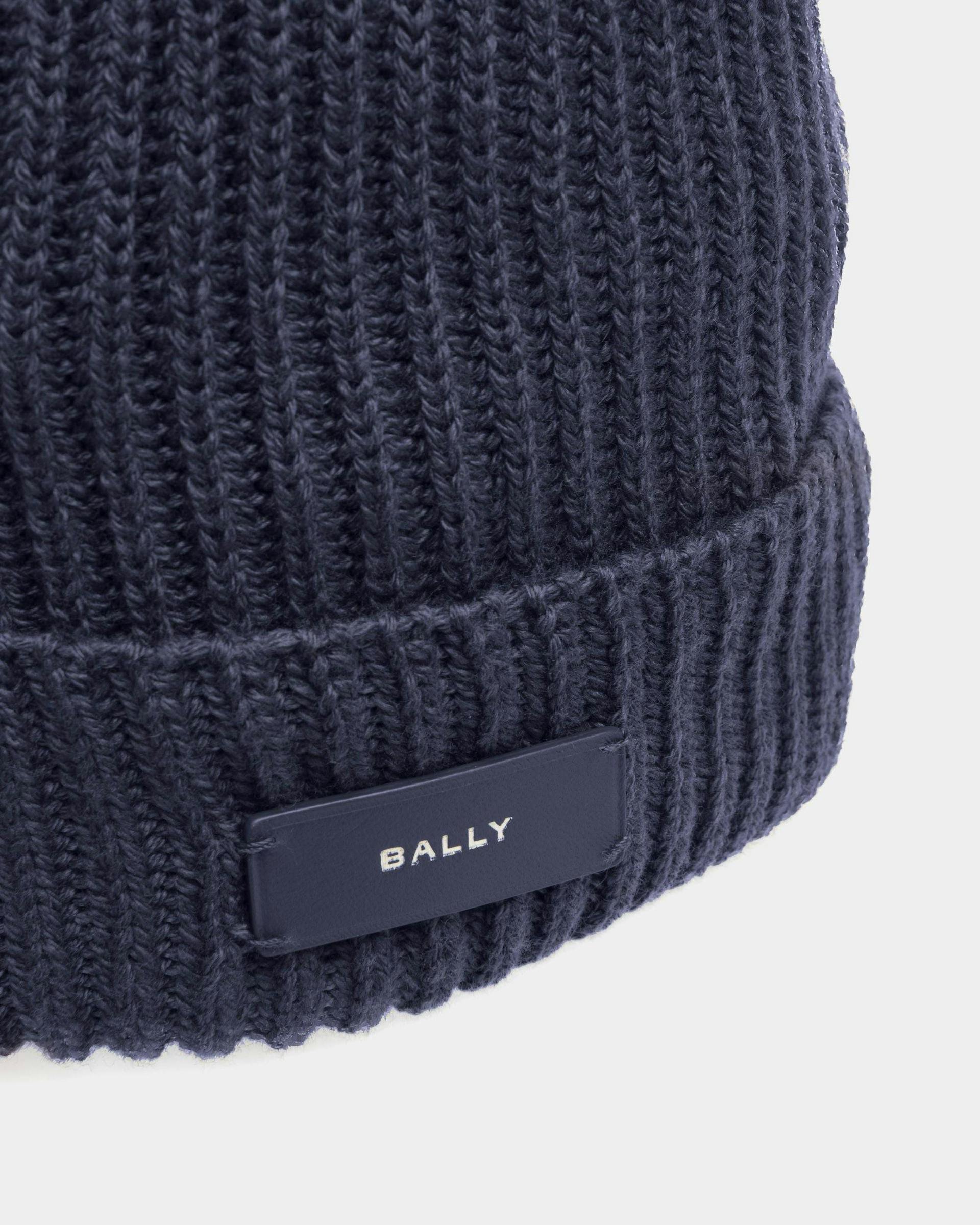 Ribbed Beanie Hat In Midnight Wool - Men's - Bally - 03