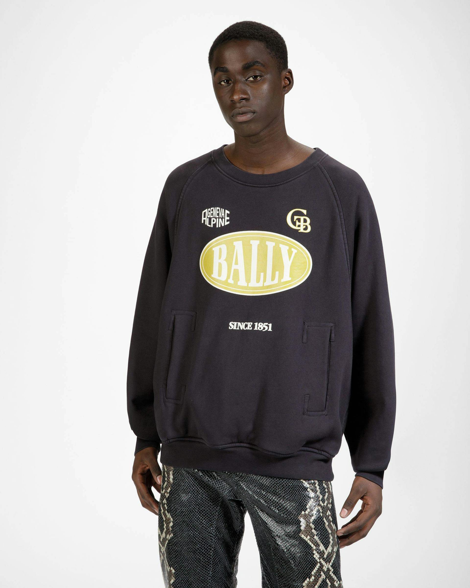 Cotton Printed Crew Neck Sweatshirt In Black - Men's - Bally - 01