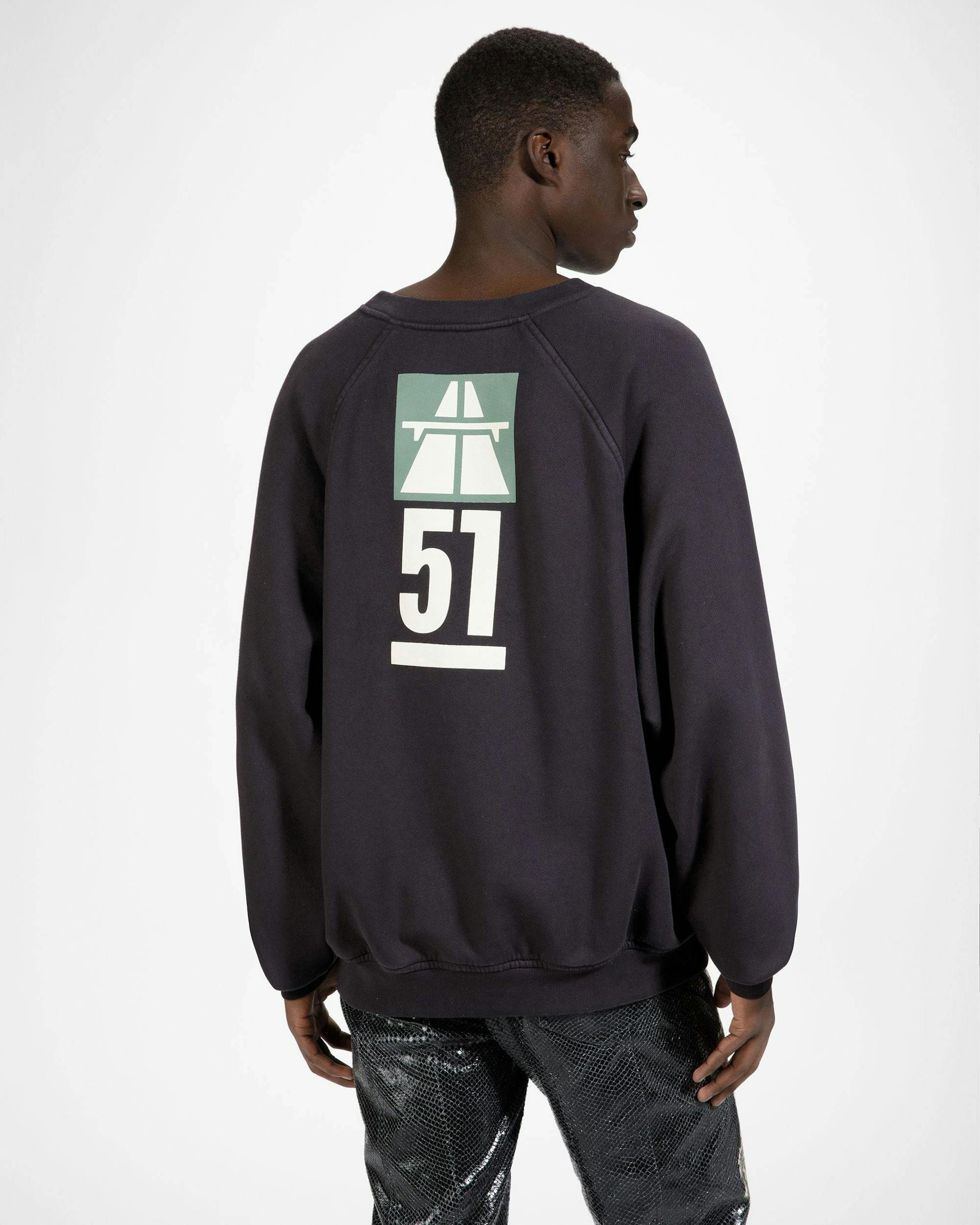 Cotton Printed Crew Neck Sweatshirt In Black - Men's - Bally - 02