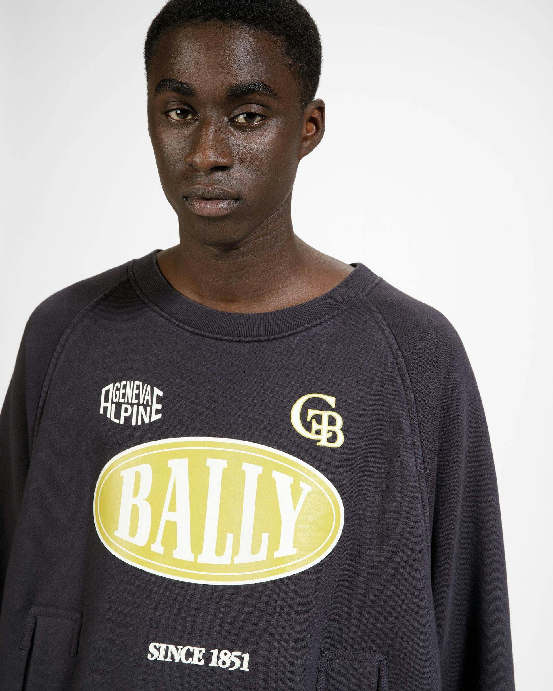 Cotton Printed Crew Neck Sweatshirt In Black - Men's - Bally - 03