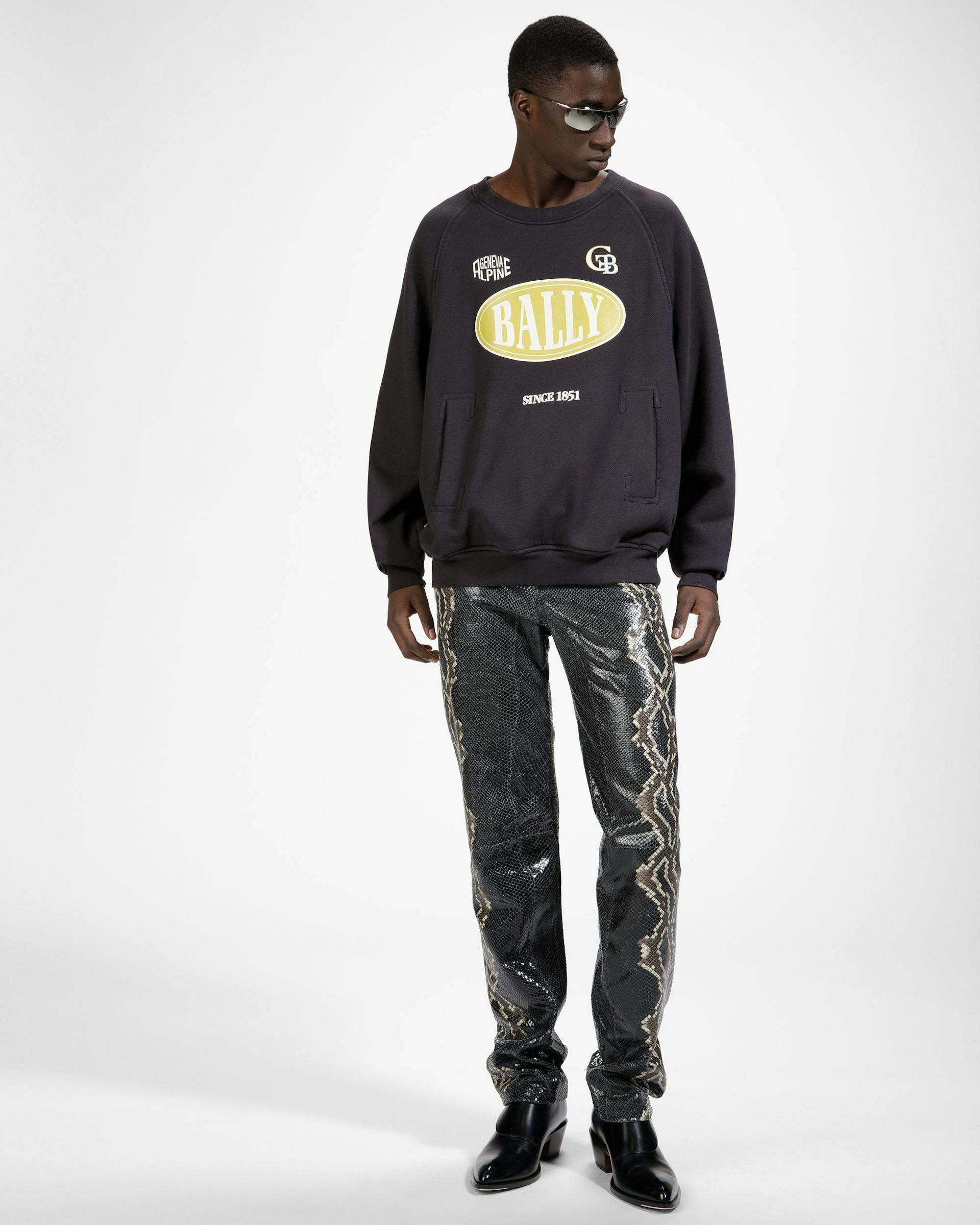 Cotton Printed Crew Neck Sweatshirt In Black - Men's - Bally - 04