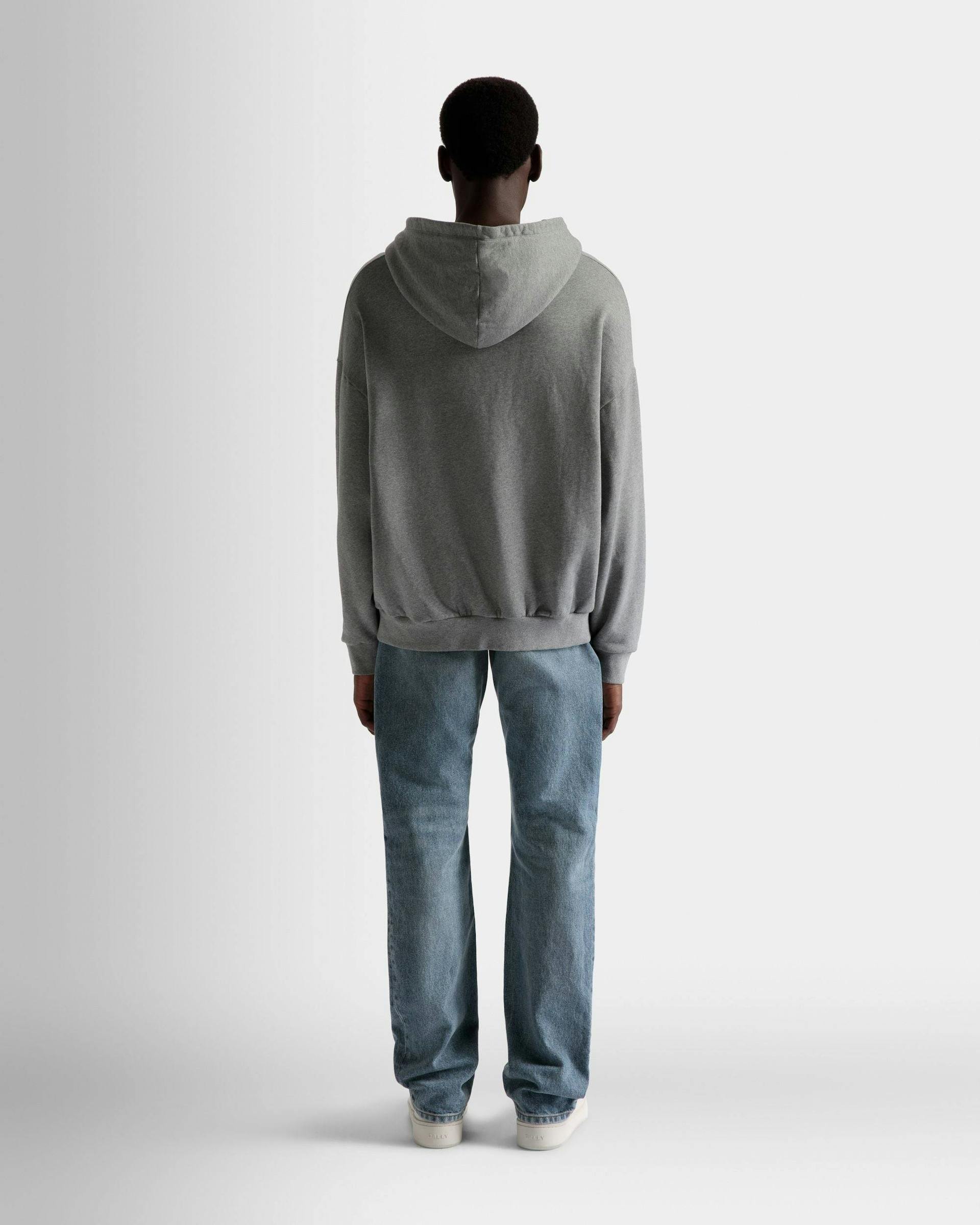 Train Print Hooded Sweatshirt In Gray Melange Cotton - Men's - Bally - 06