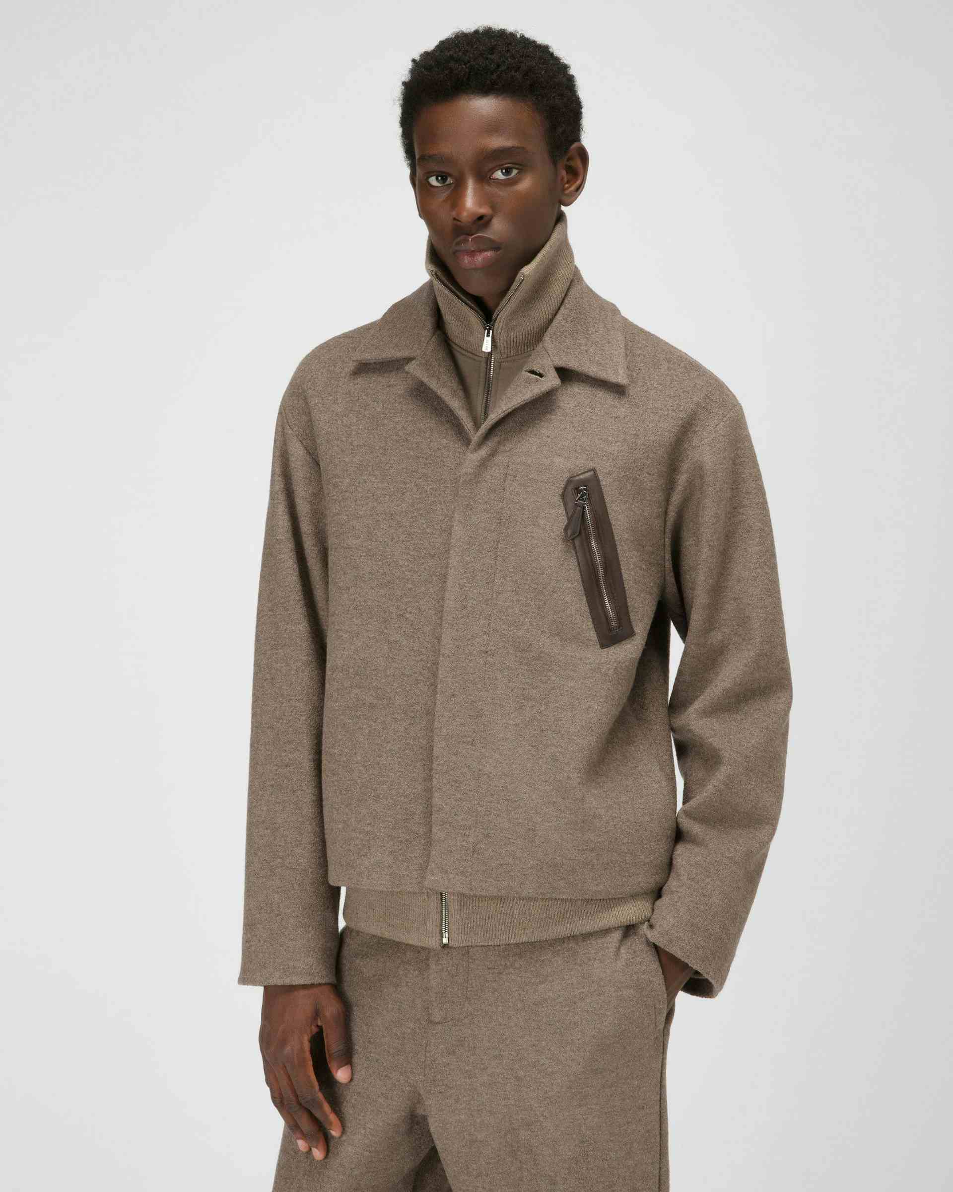 Wool Blend Jacket In Taupe - Men's - Bally