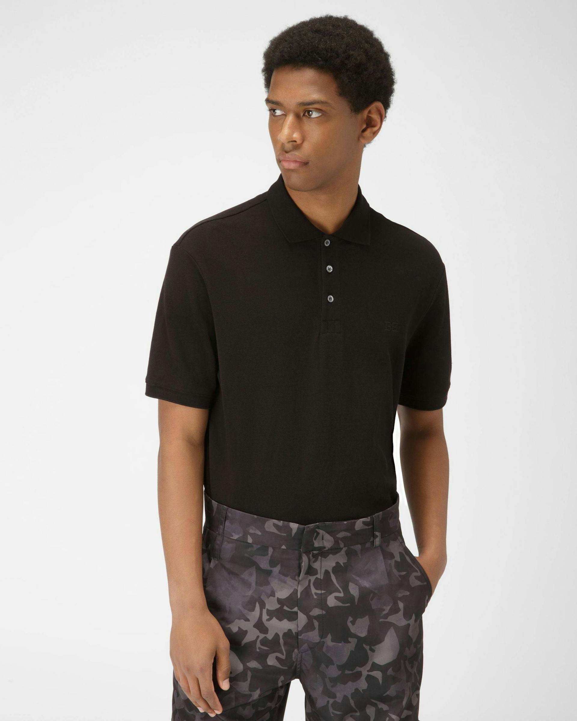 Cotton Polo Shirt In Black - Men's - Bally - 01