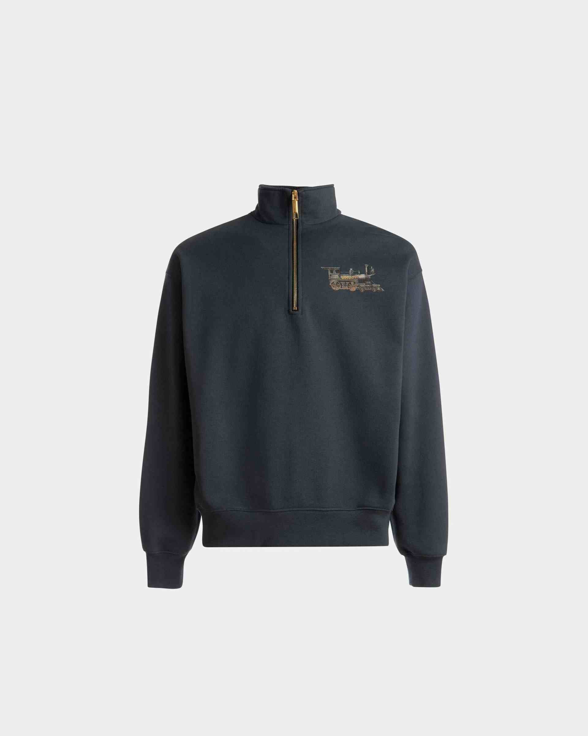 Train Print Half-Zipper Sweatshirt In Stone Cotton - Men's - Bally