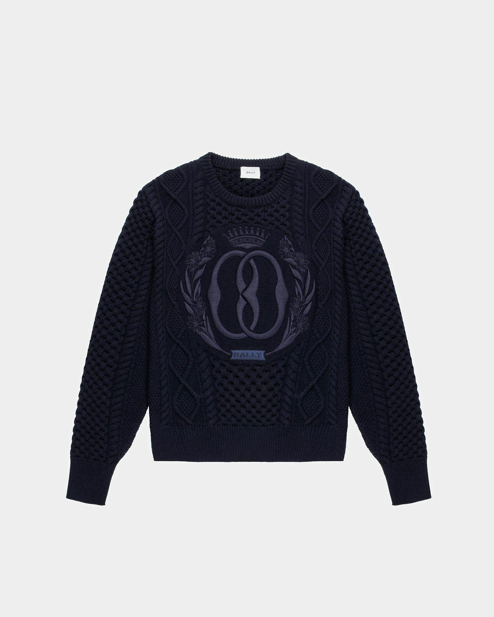 Knitted Crew Neck In Navy Wool - Men's - Bally - 01