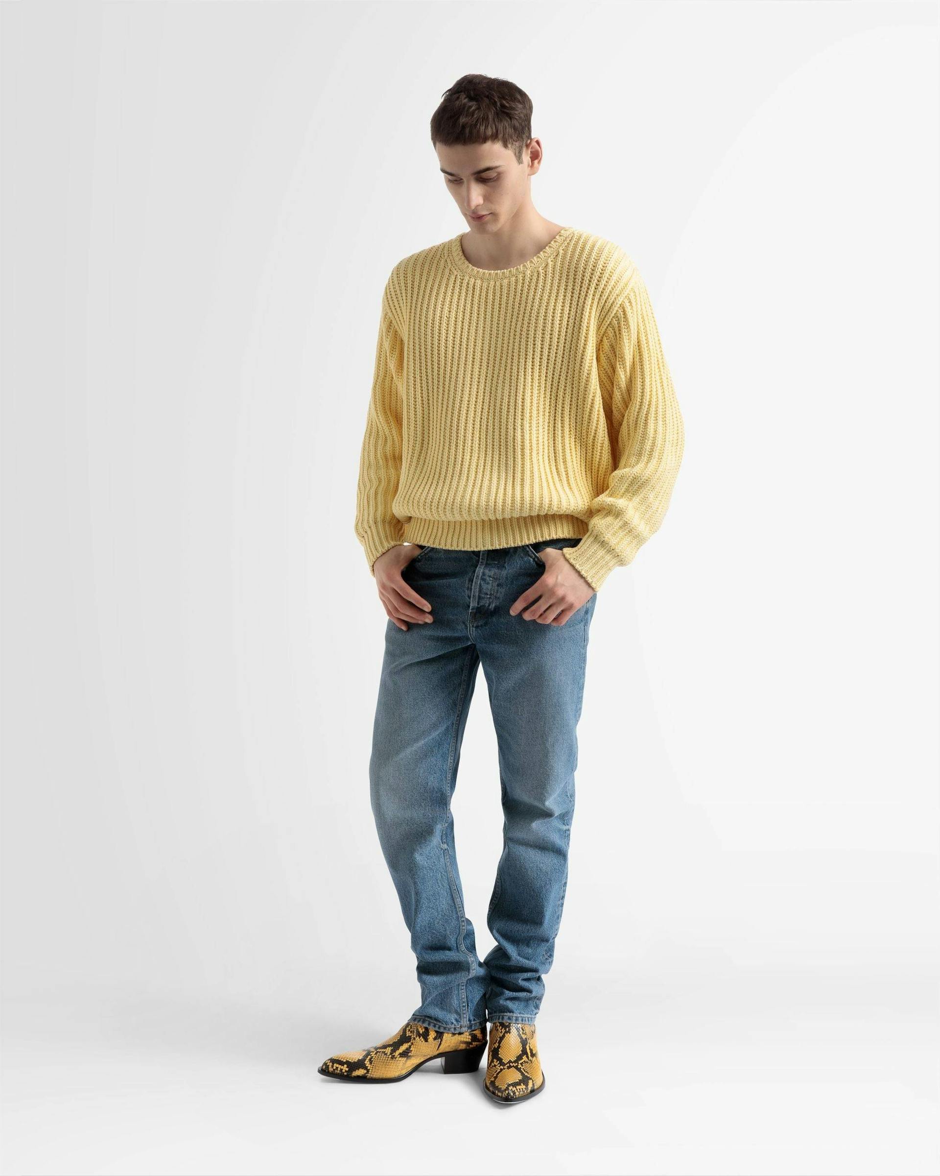 Cotton Knitted Crew Neck In Yellow - Men's - Bally - 01