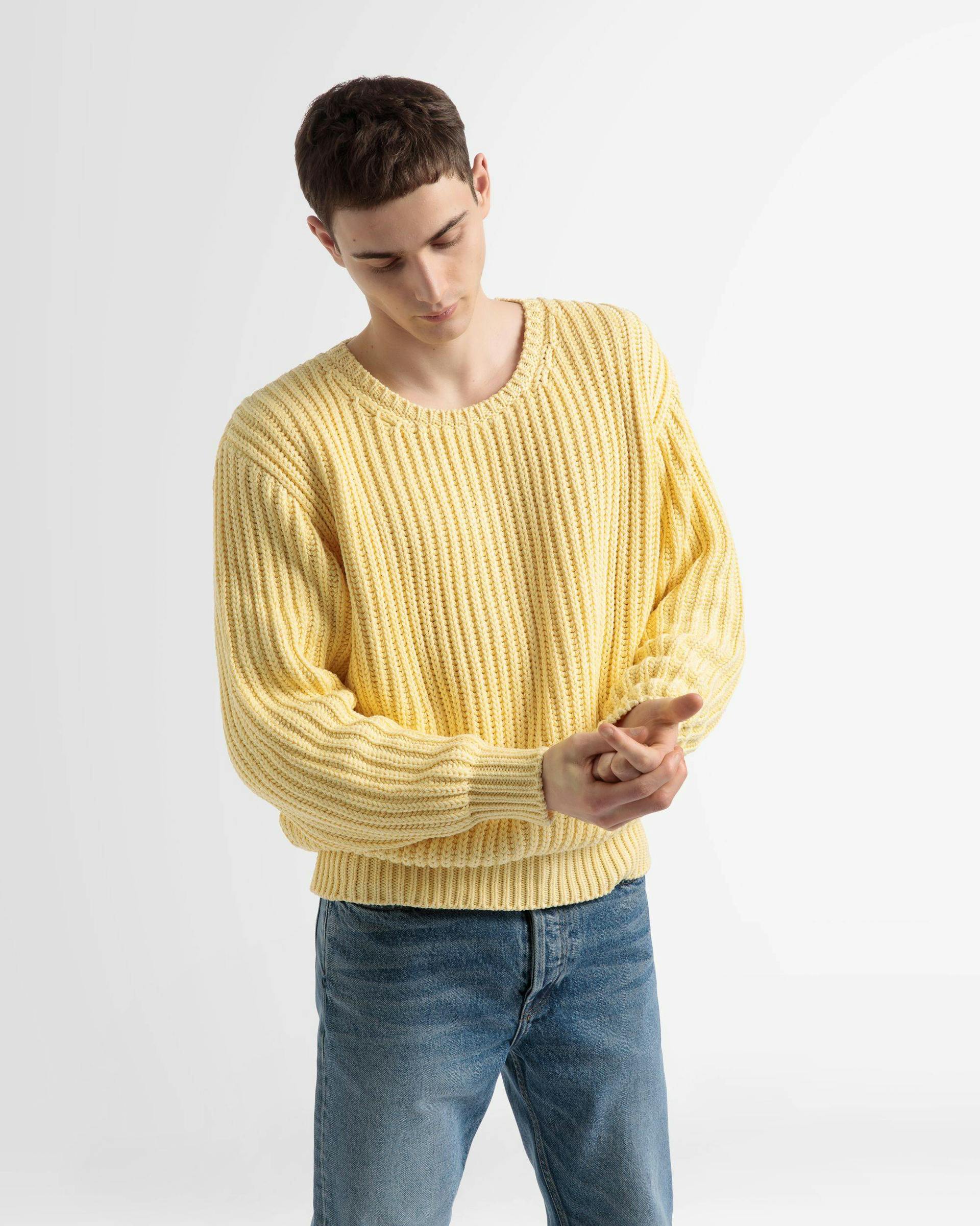 Cotton Knitted Crew Neck In Yellow - Men's - Bally - 02