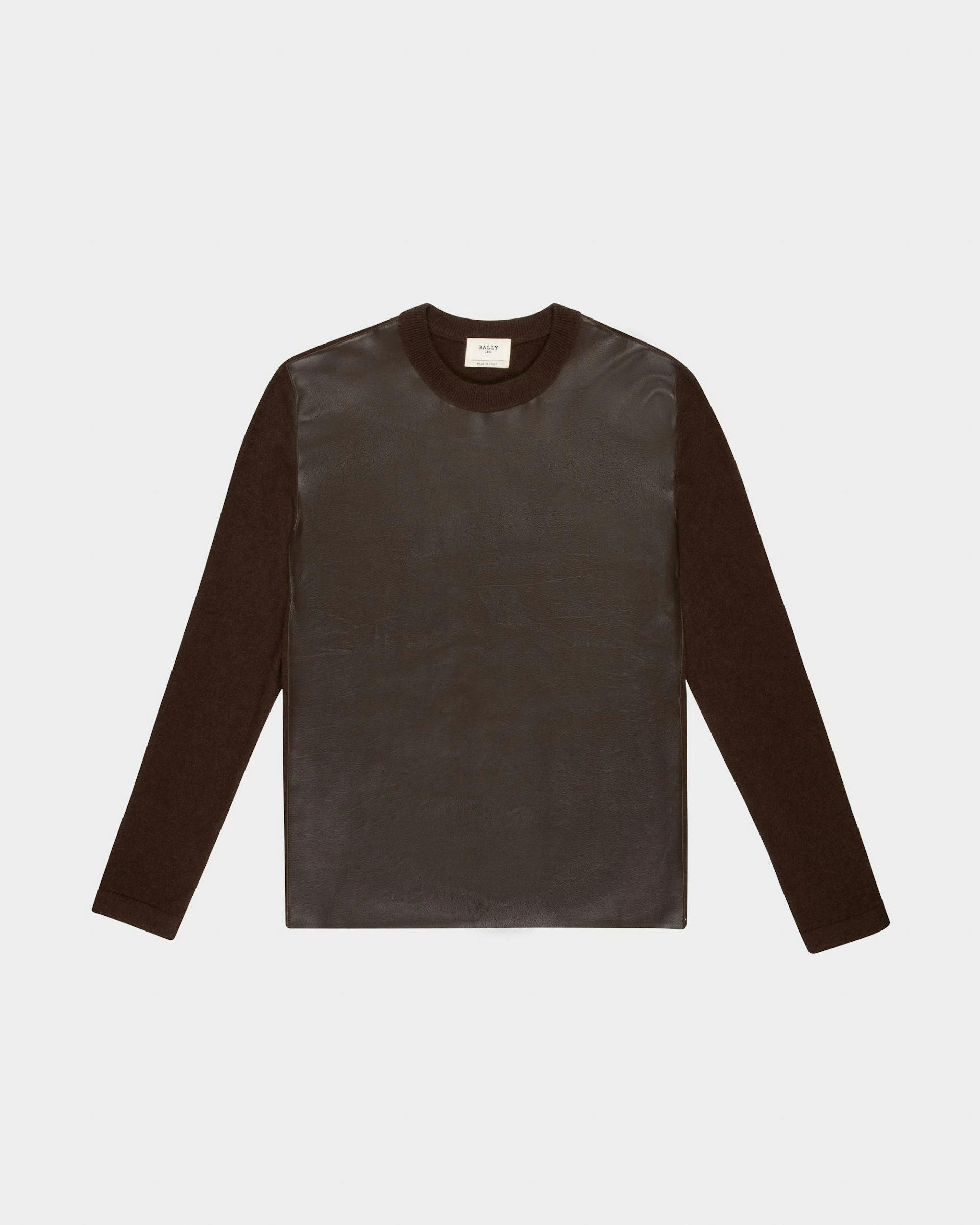Cashmere And Leather Crew Neck In Ebony Brown - Men's - Bally - 04
