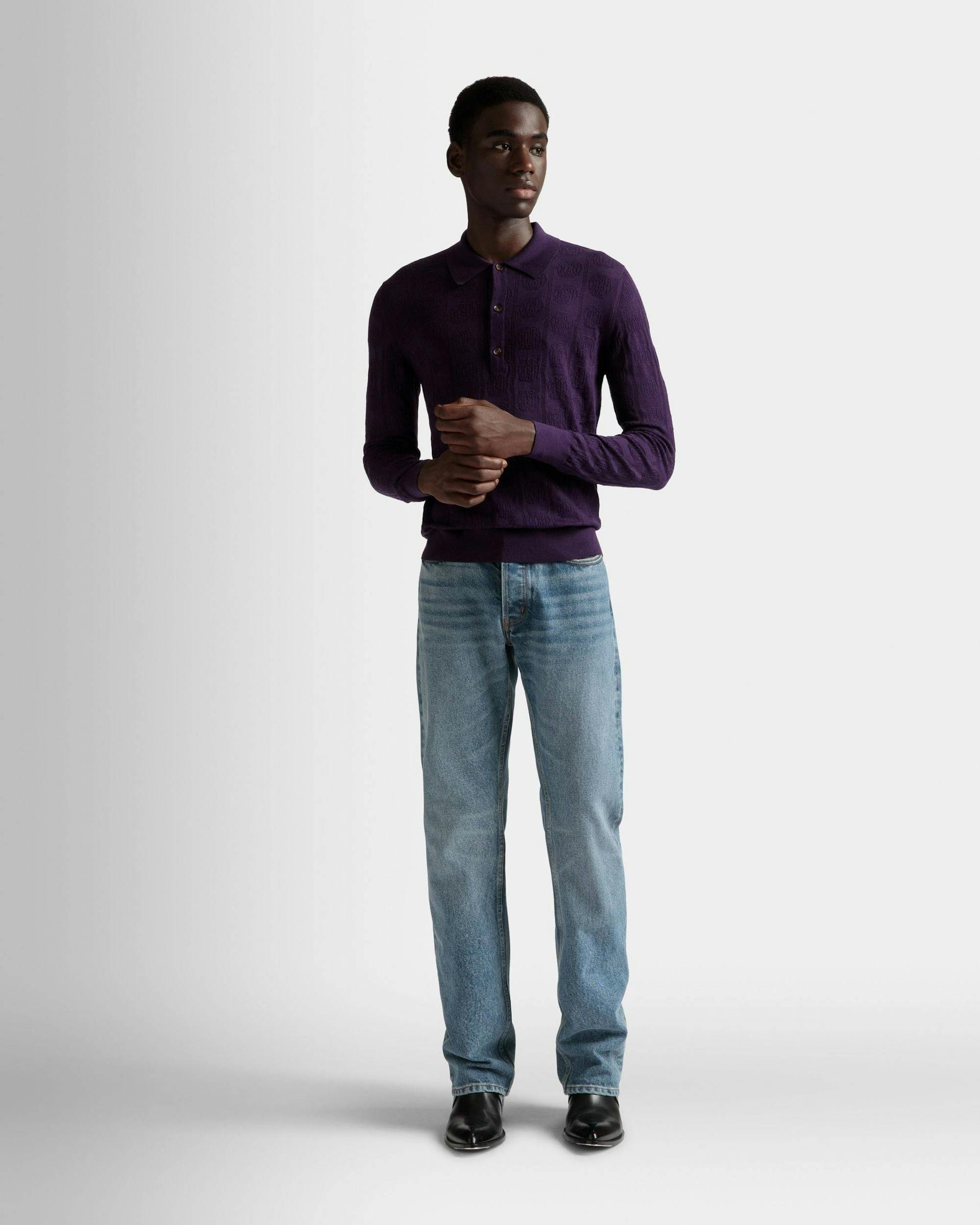 Long Sleeve Polo In Orchid Wool - Men's - Bally - 02