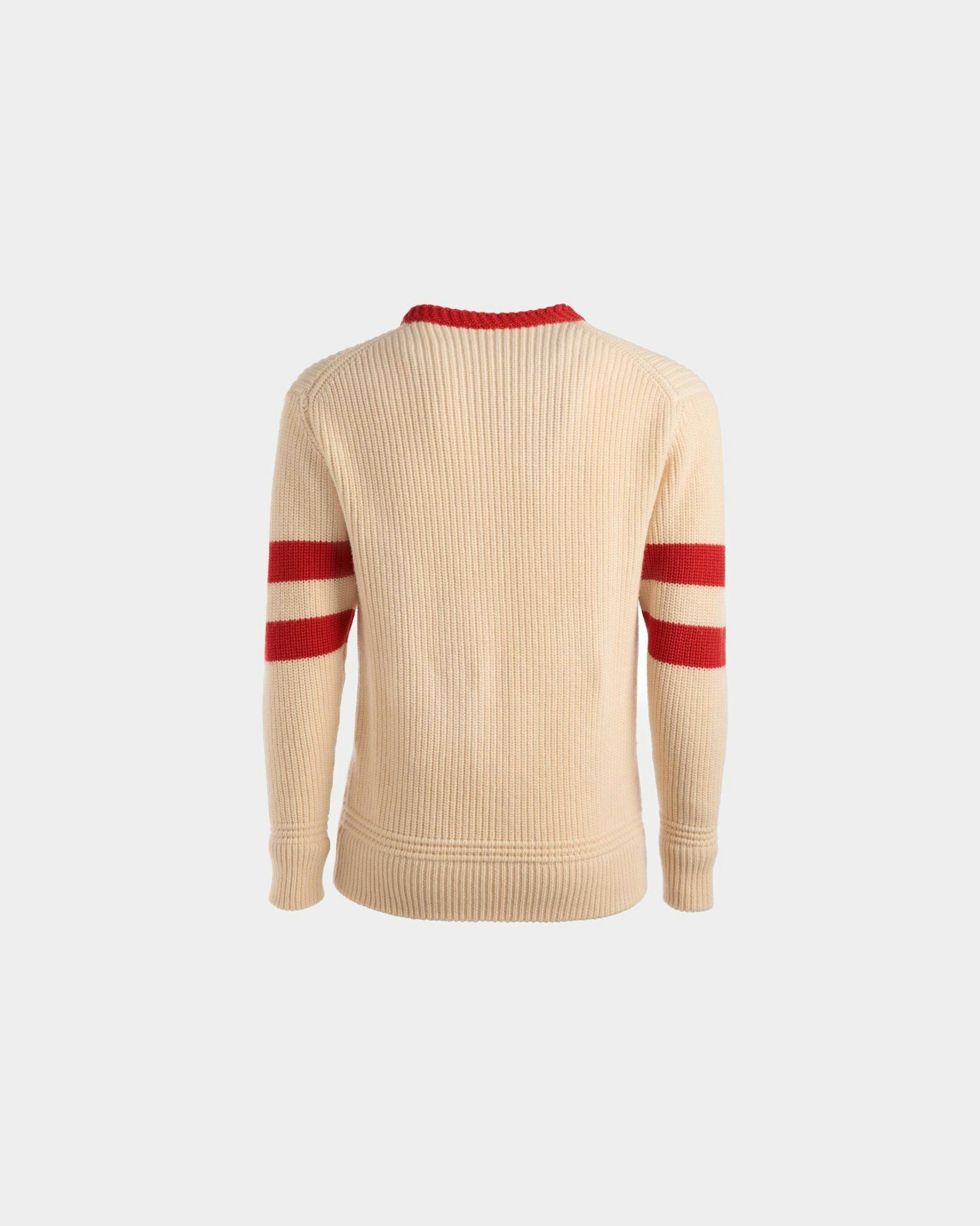 Crew Neck Sweater In Bone and Red Wool - Men's - Bally - 07