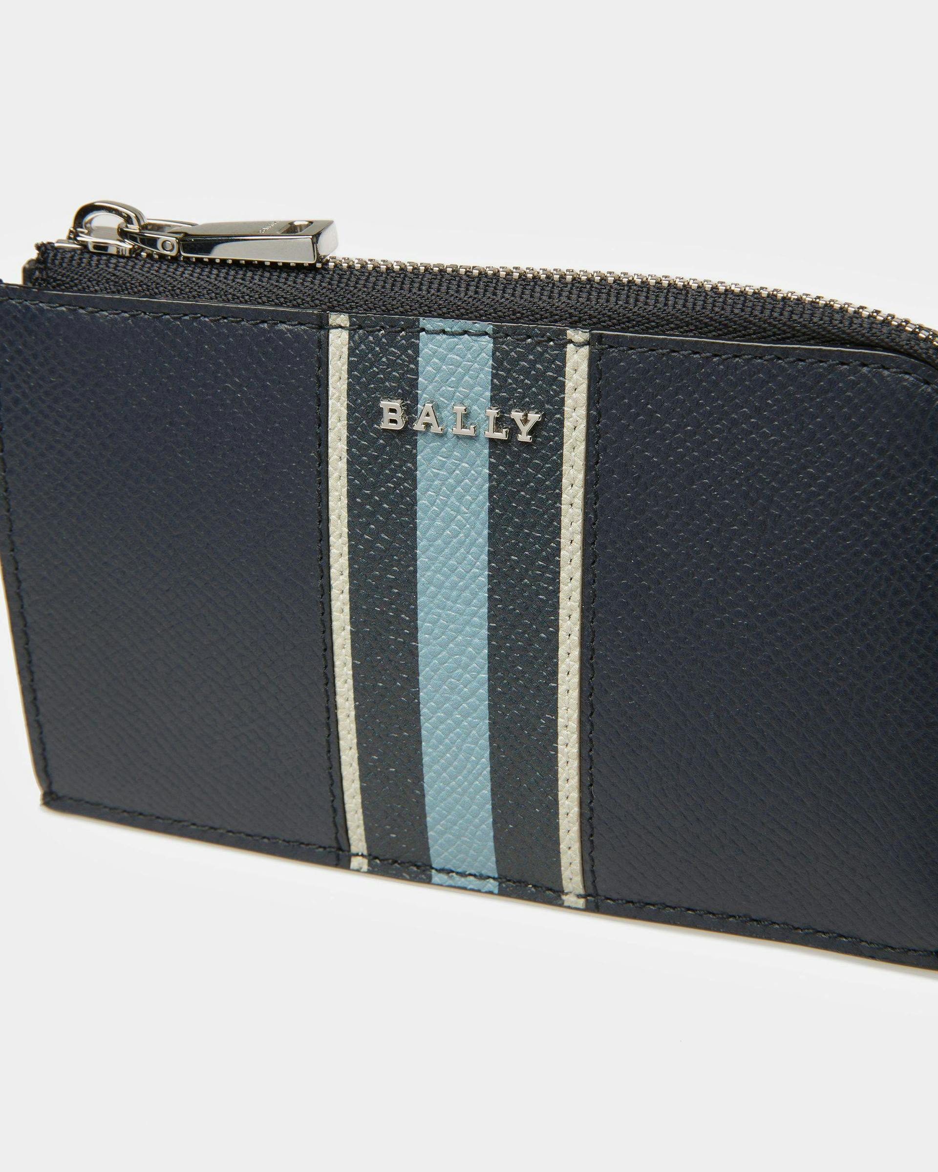 Bord Leather Business Card Holder In Midnight Blue And Light Blue - Men's - Bally - 04
