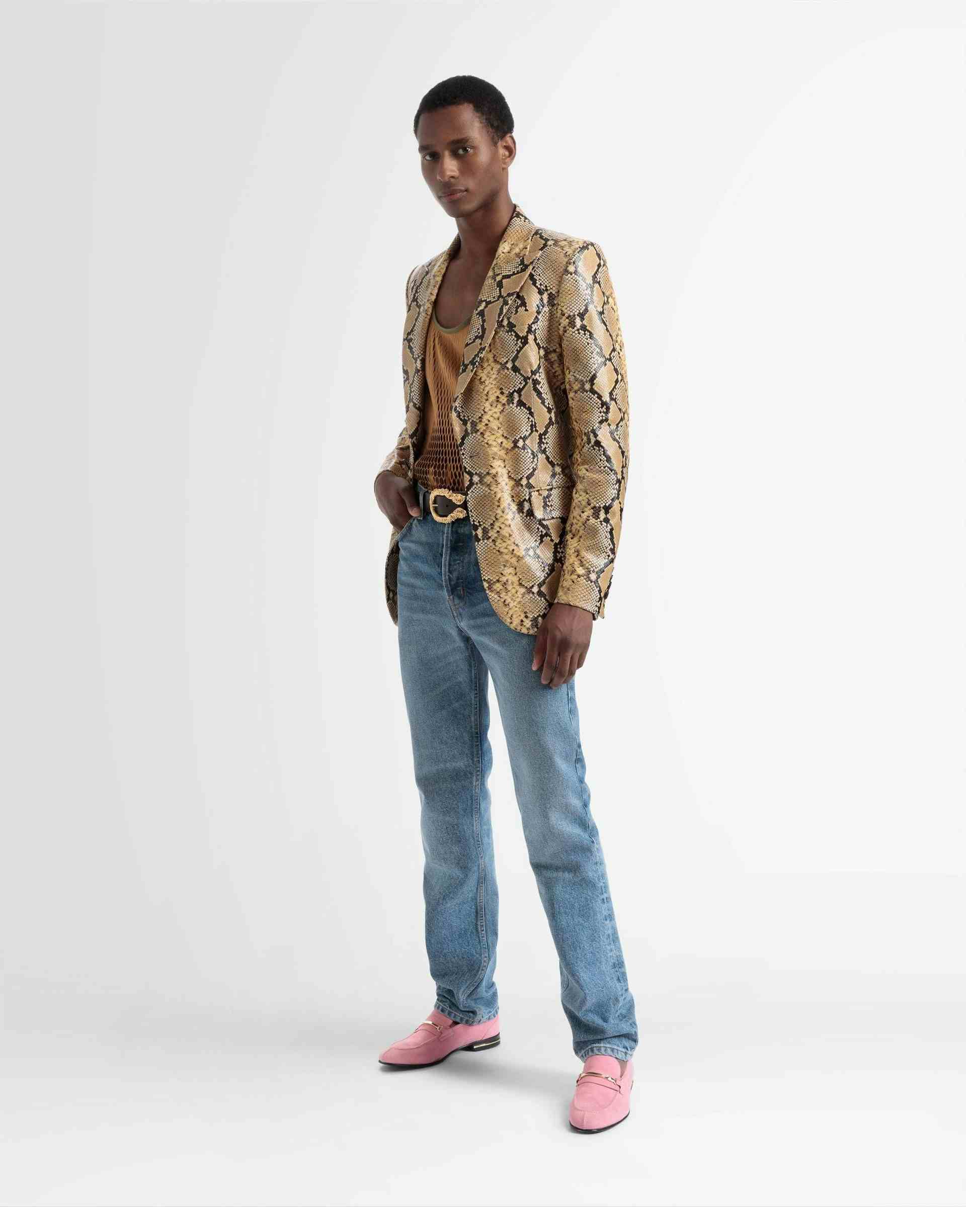 Single Breasted Blazer In Gold Leather - Men's - Bally