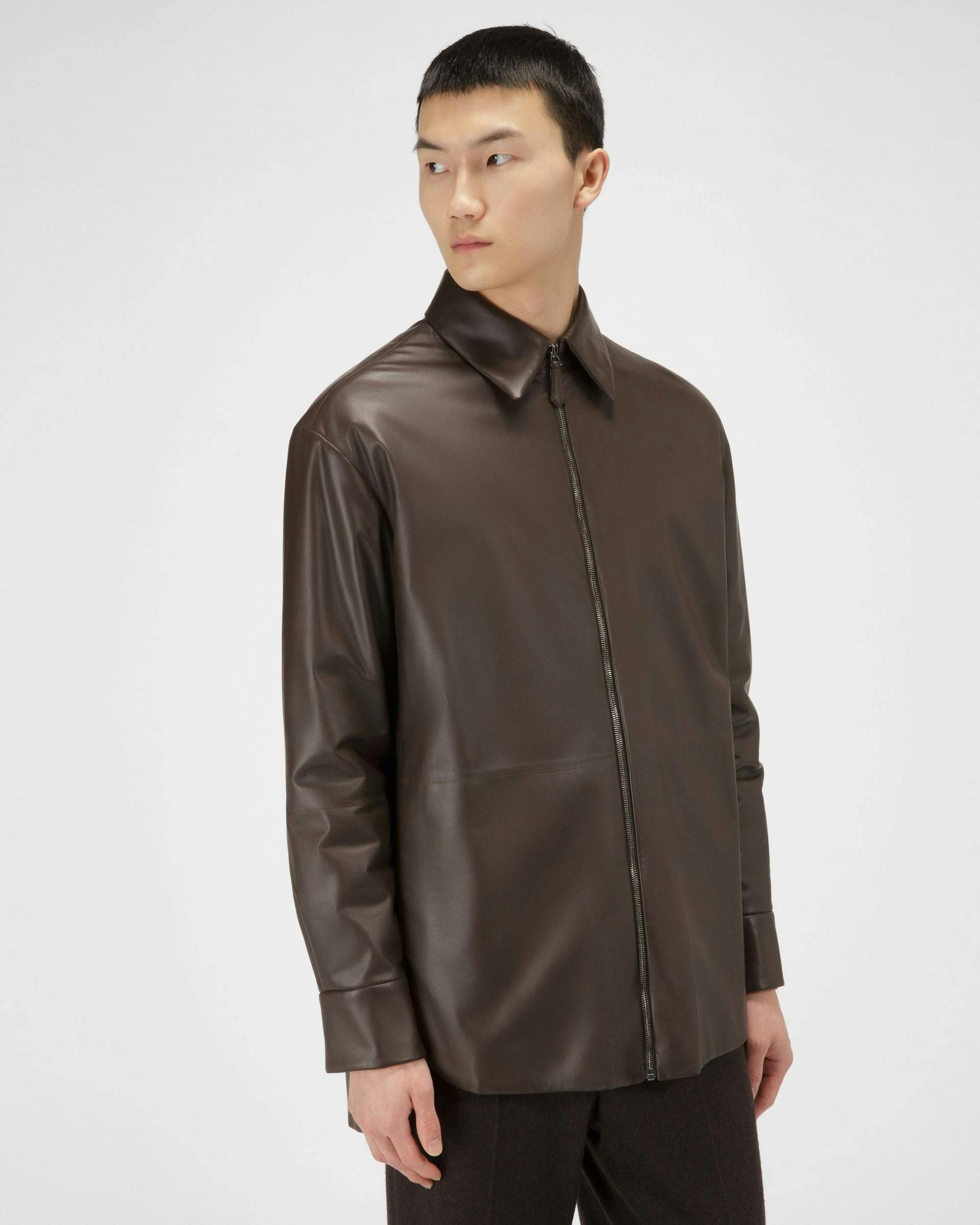 Leather Jacket In Ebony Brown - Men's - Bally - 01