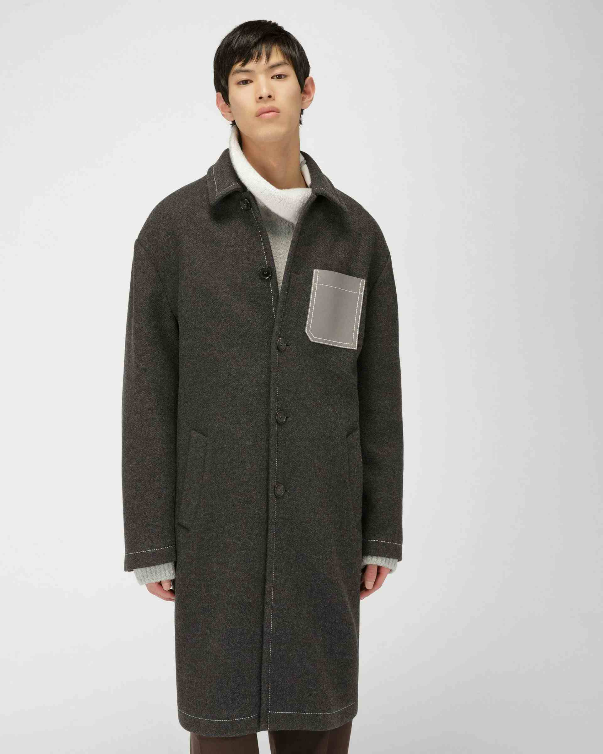 Wool Mix Coat In Grey - Men's - Bally