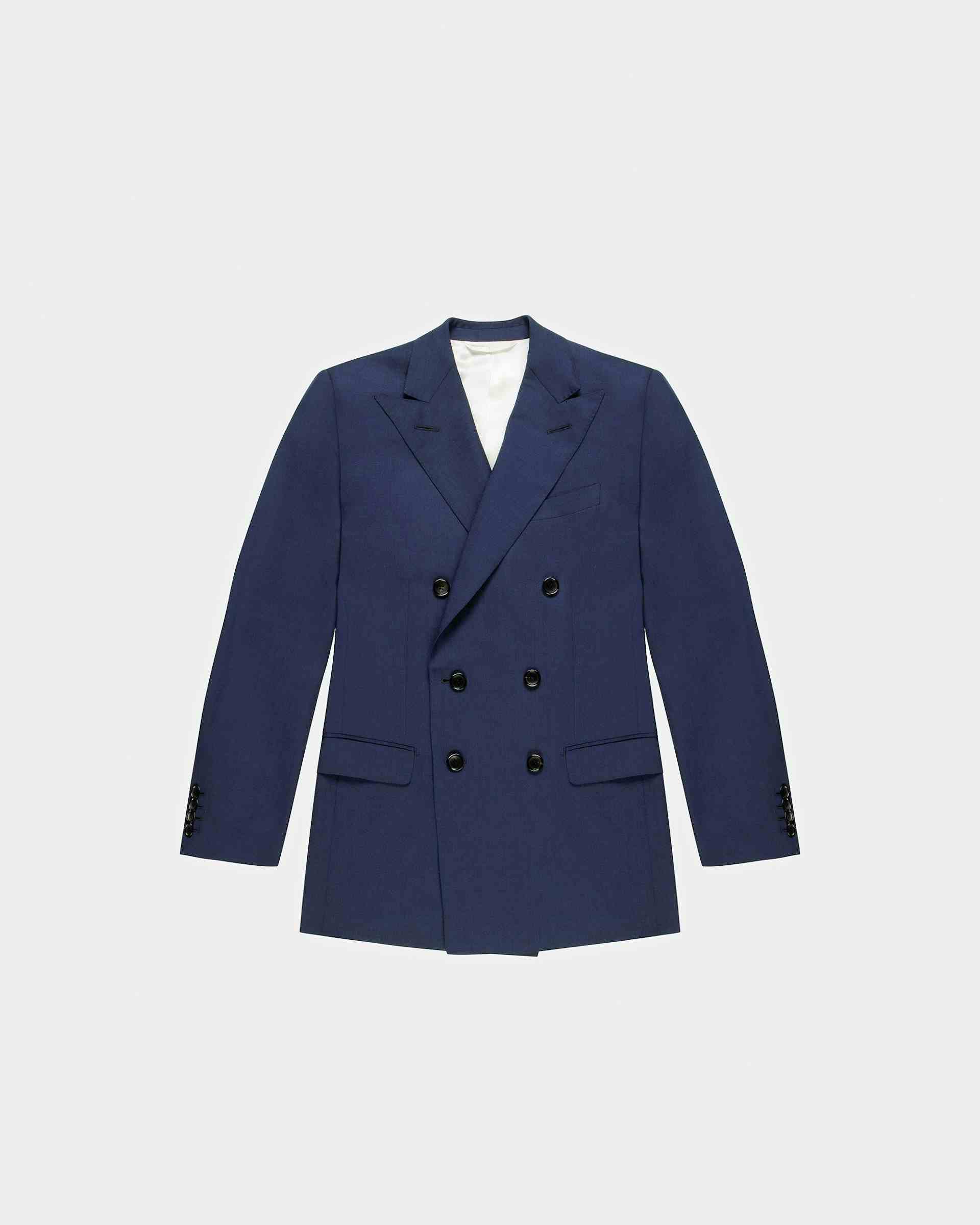 Wool Mix Double Breasted Jacket In Navy - Men's - Bally