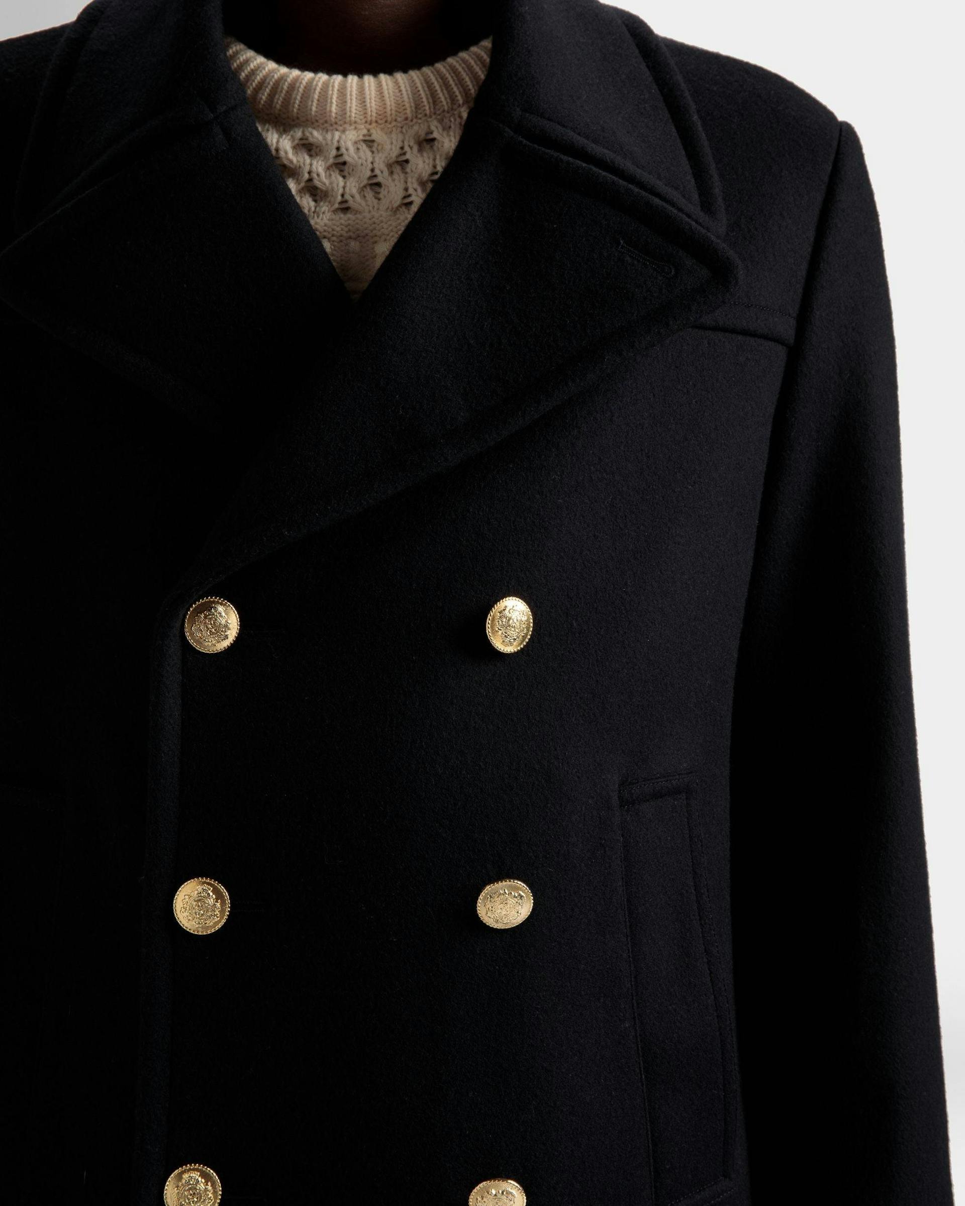Double Breasted Coat In Navy Wool Mix - Men's - Bally - 04