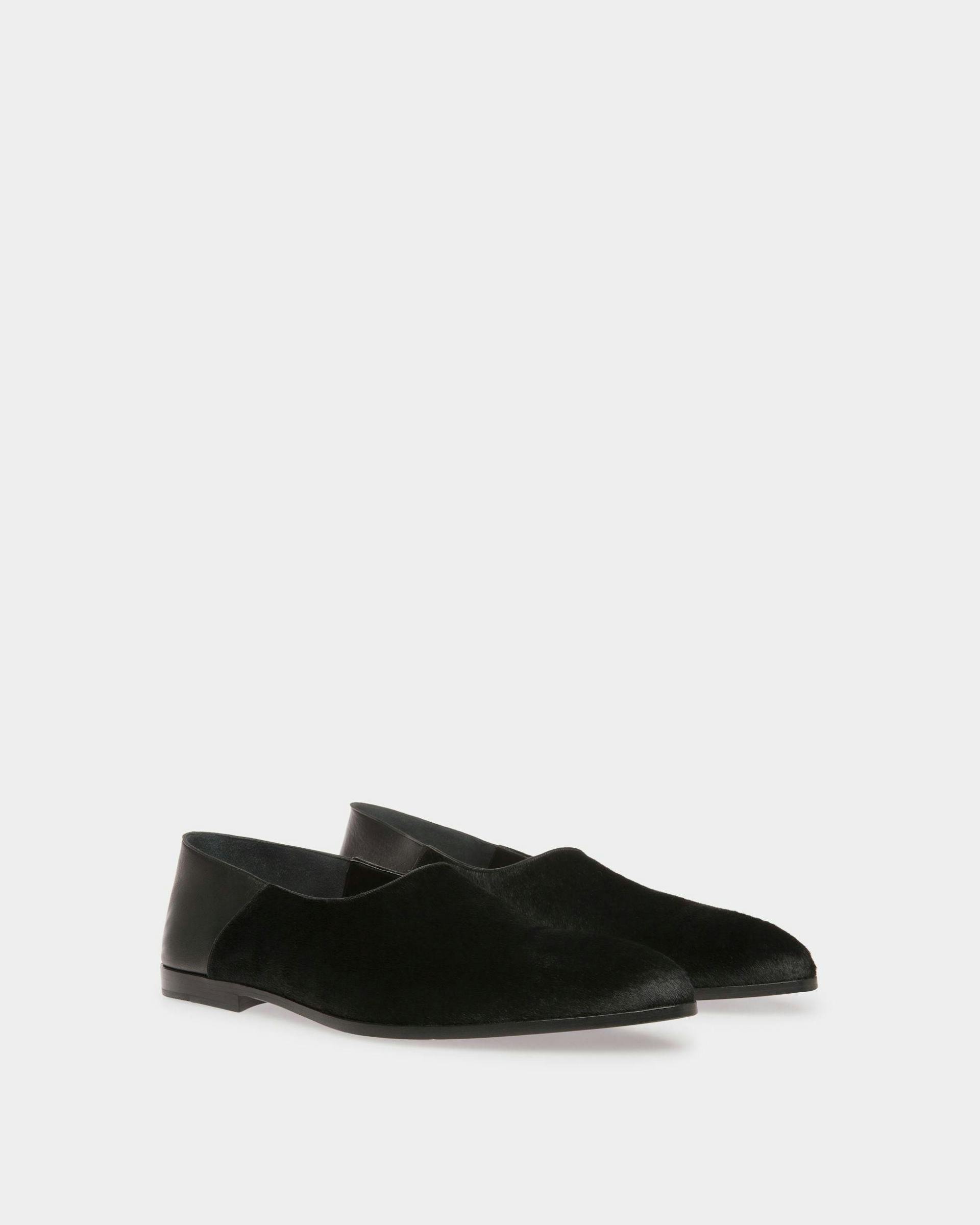 Men's Vegas Flat Loafers In Black Haircalf Leather | Bally | Still Life 3/4 Front