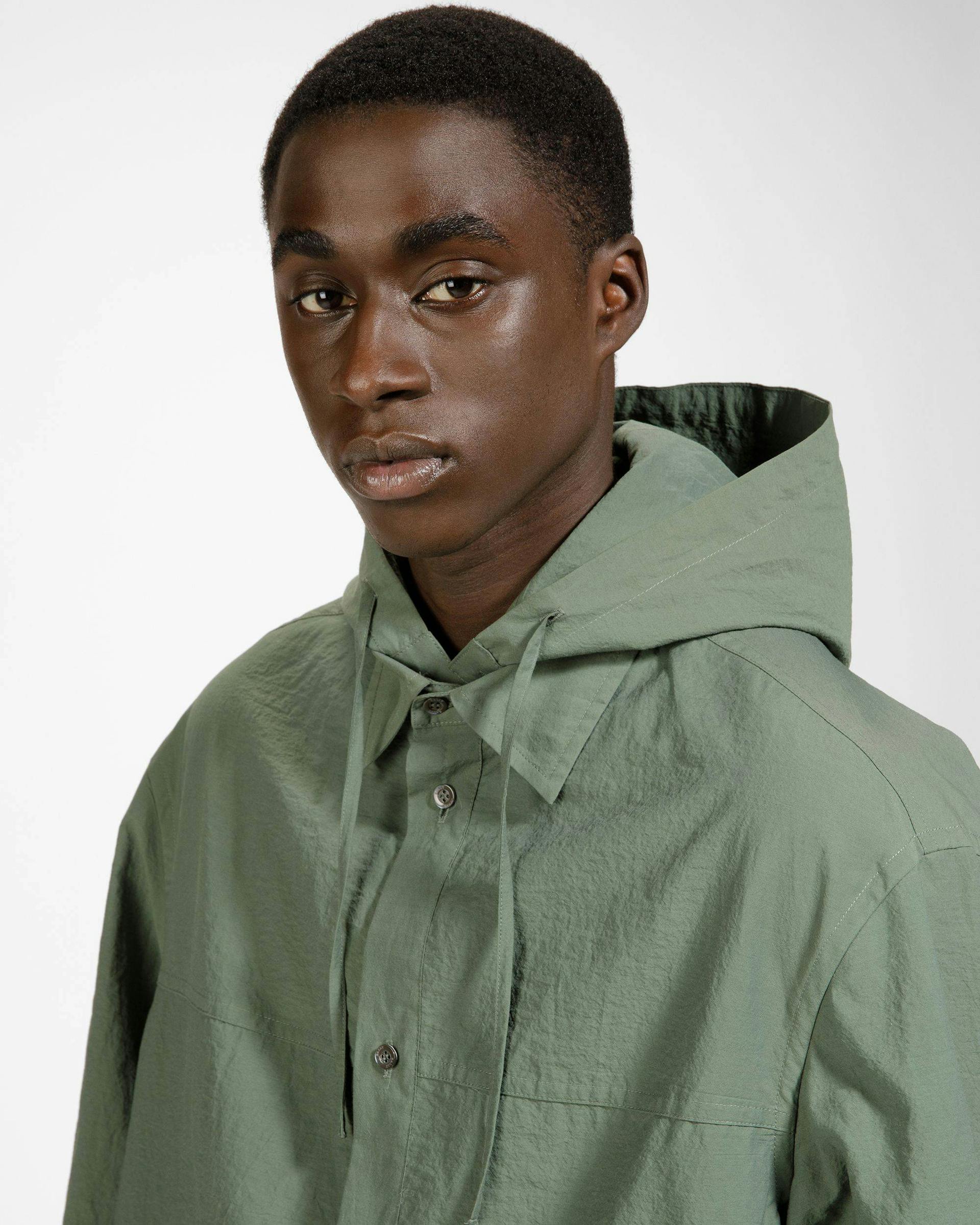 Cotton And Nylon Hooded Shirt Jacket In Sage - Men's - Bally - 03