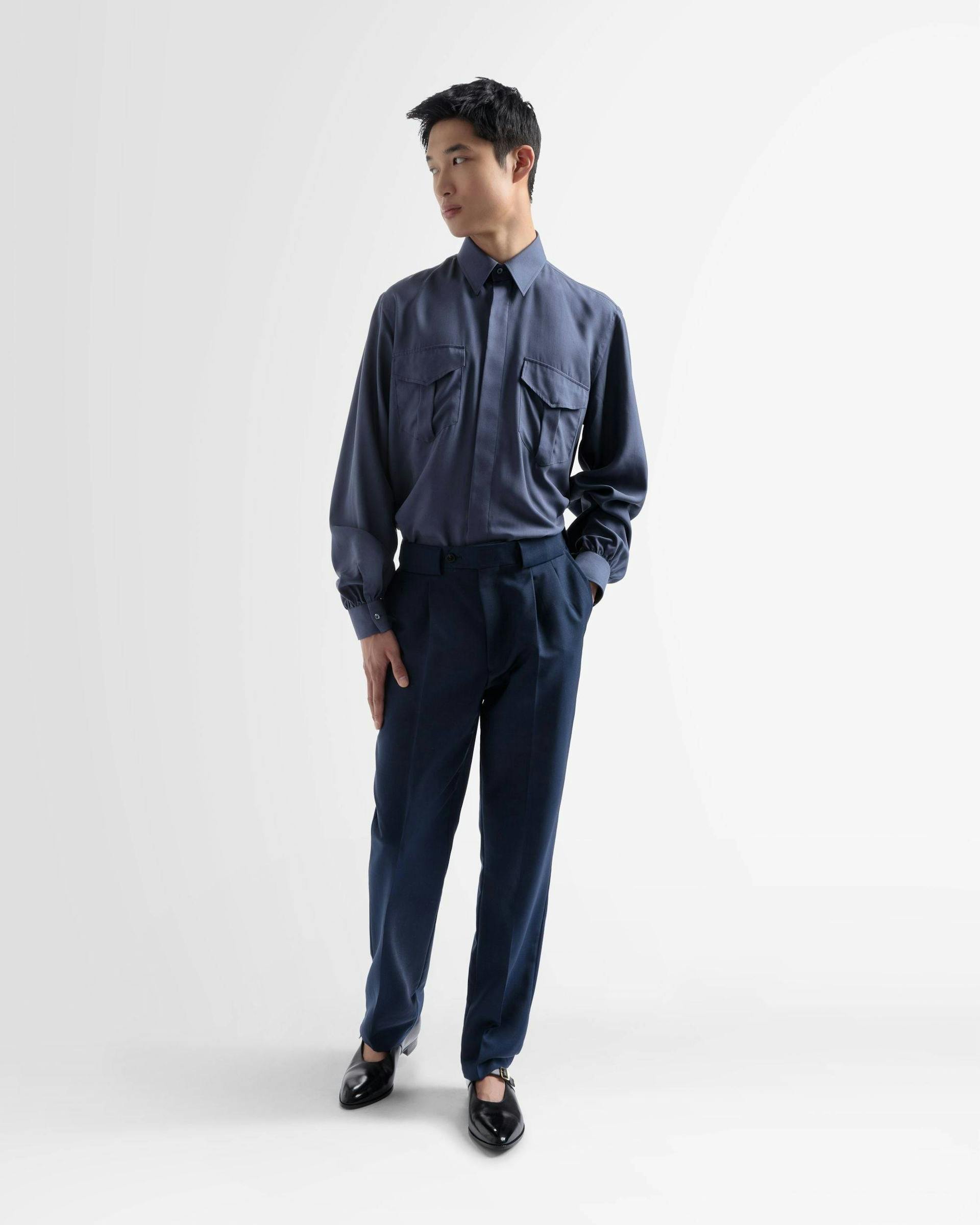 Pocket Front Silk Shirt In Navy - Men's - Bally - 01