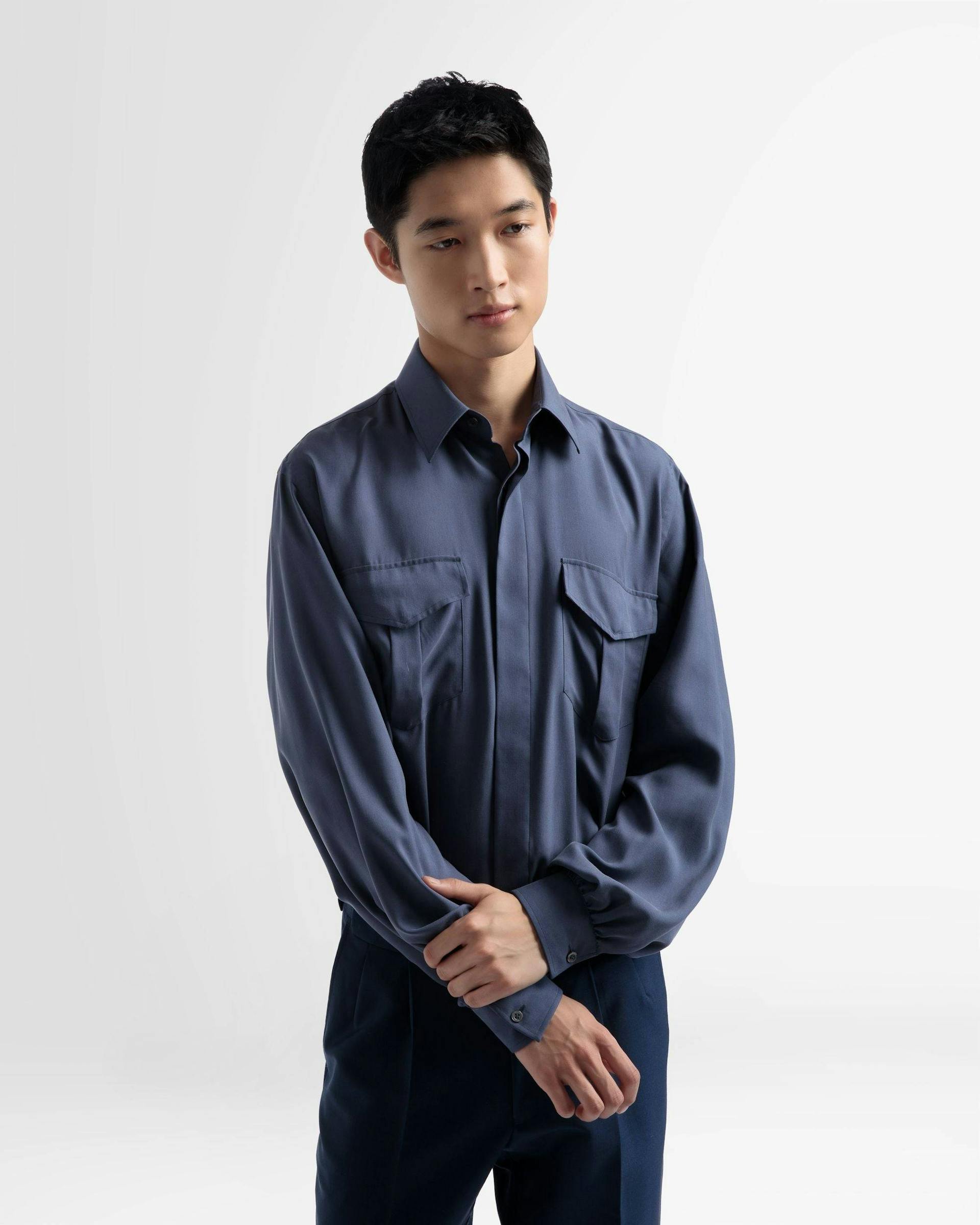 Pocket Front Silk Shirt In Navy - Men's - Bally - 02