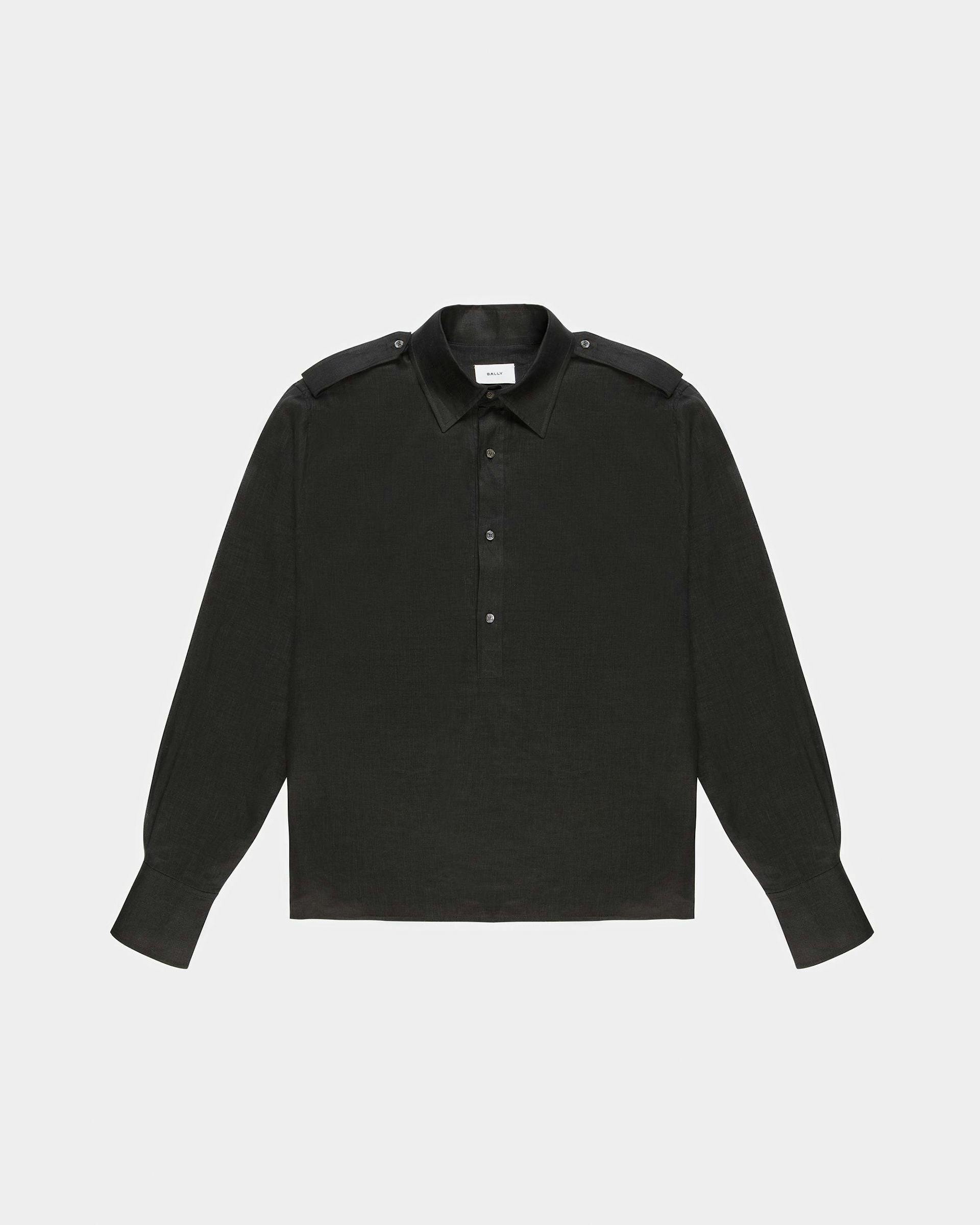 Half Button Shirt In Black Linen - Men's - Bally - 06