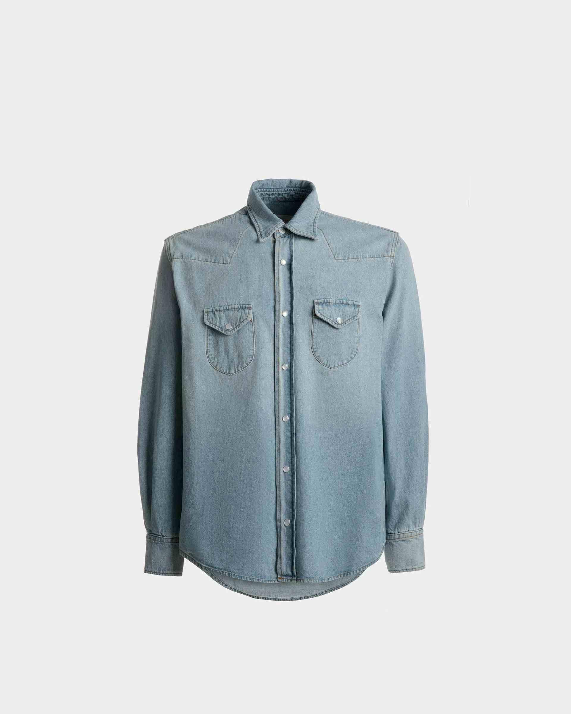 Denim Western Shirt In Light Blue Chambray Cotton - Men's - Bally