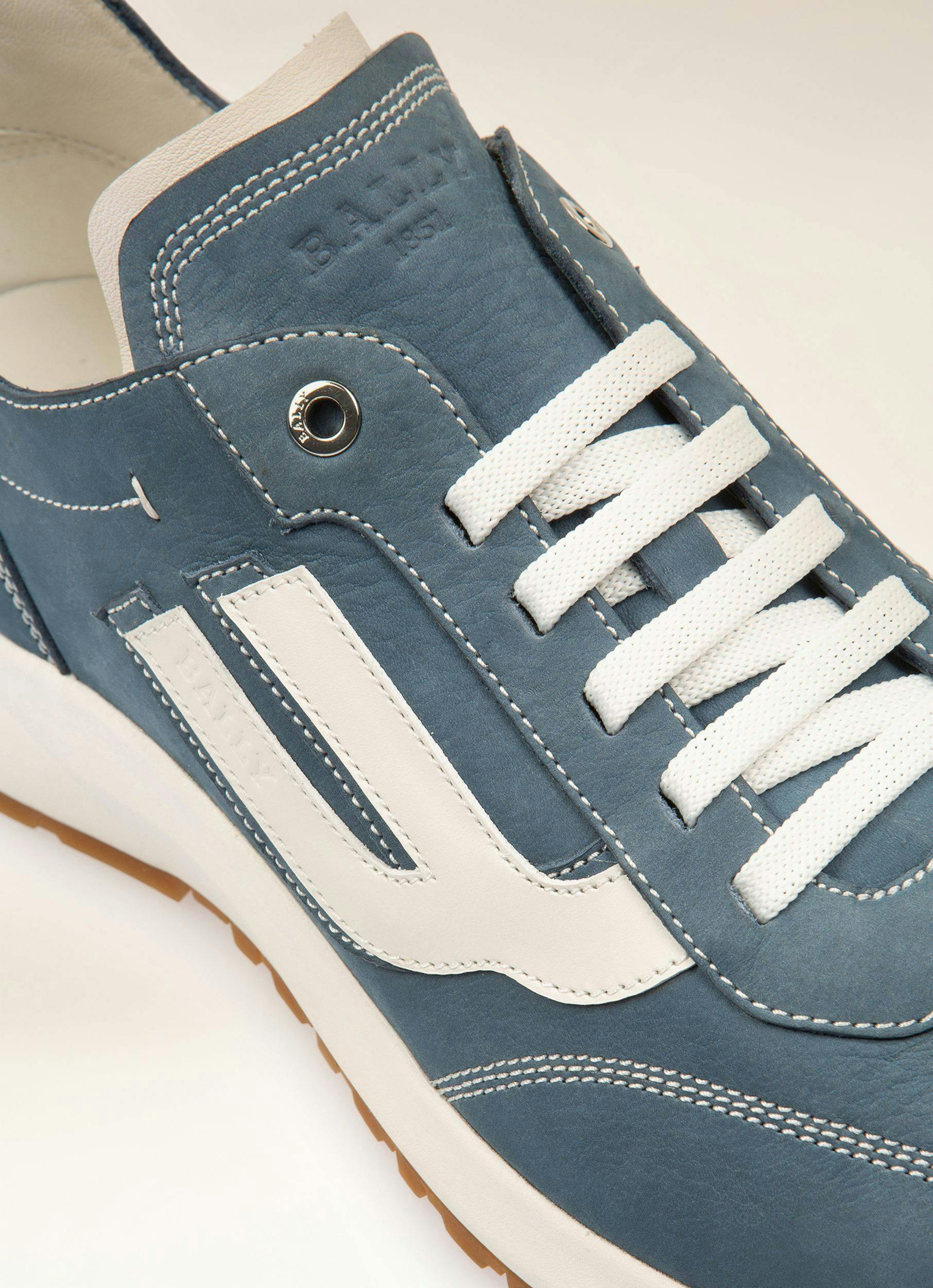 OUTLINE Leather Sneakers In Blue & White - Men's - Bally - 02