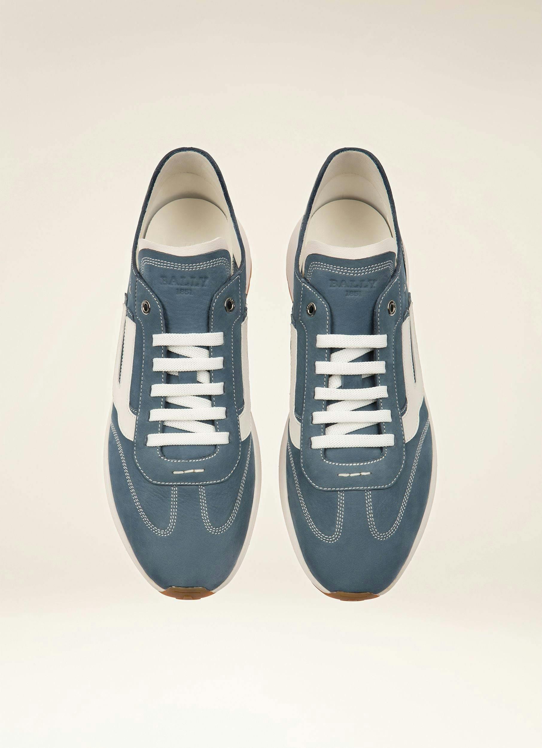OUTLINE Leather Sneakers In Blue & White - Men's - Bally - 04