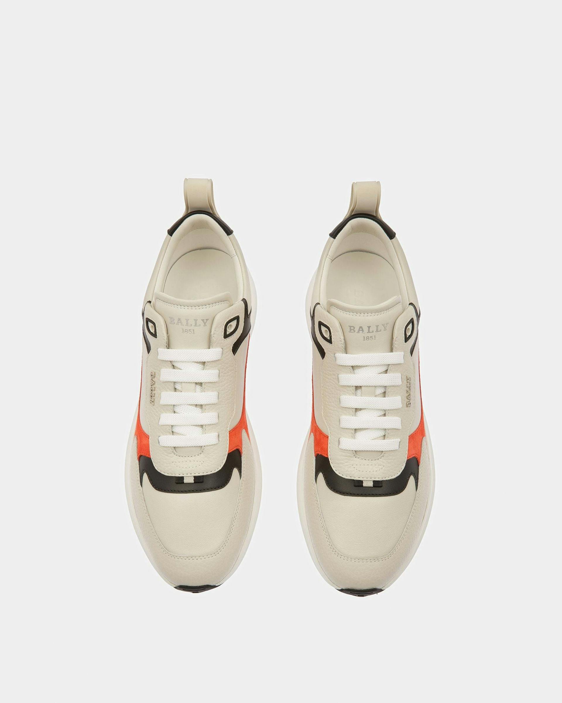 Dave Leather And Fabric Sneakers In Dusty White And Orange - Men's - Bally - 02