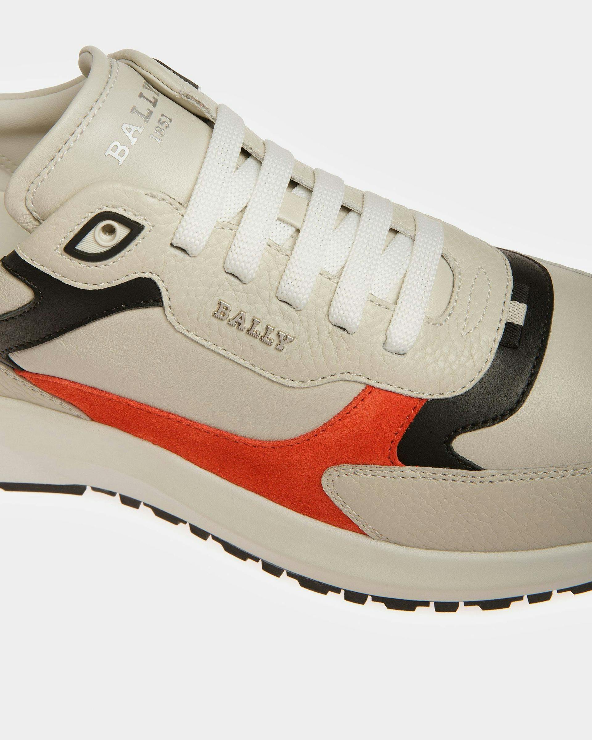 Dave Leather And Fabric Sneakers In Dusty White And Orange - Men's - Bally - 05
