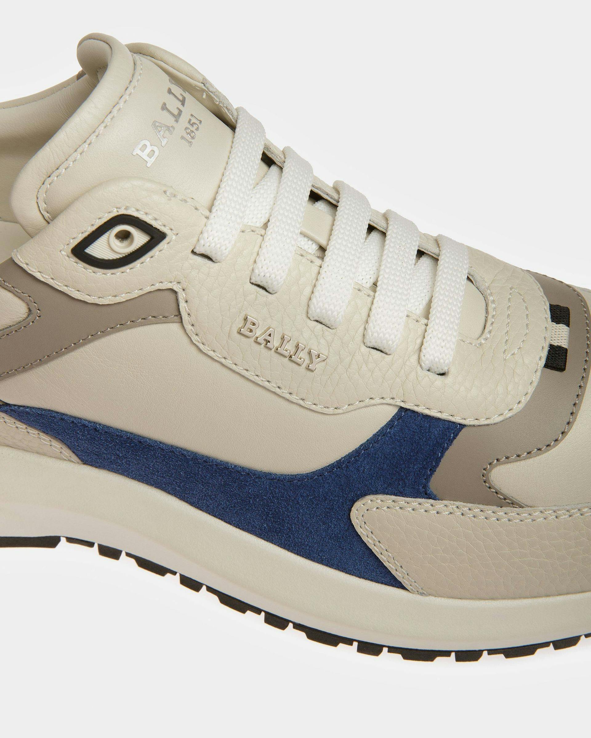 Dave Leather And Fabric Sneakers In Dusty White And Blue Neon - Men's - Bally - 05