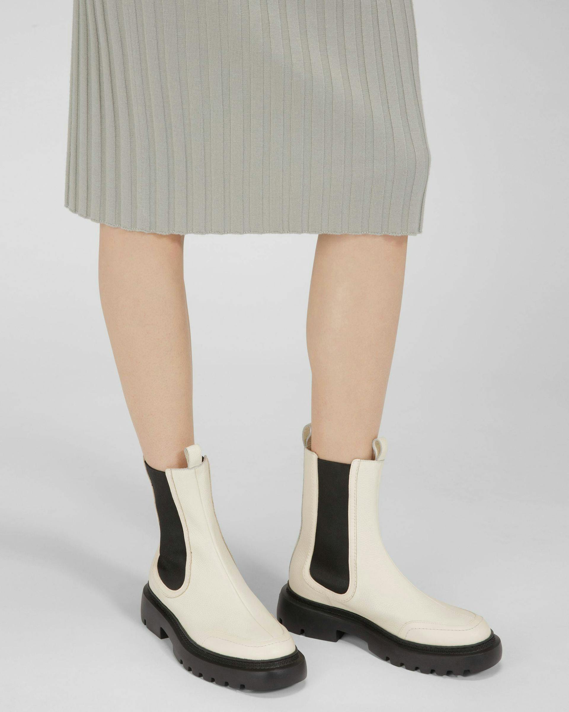 Ginny Flat Leather Boots In Bone - Women's - Bally - 03