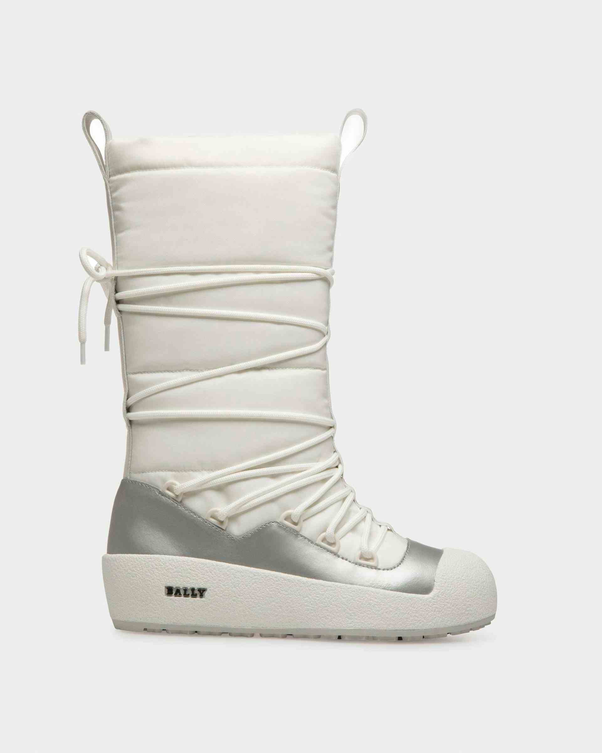 Cathye Recycled Nylon & Leather Boots In White & Silver - Women's - Bally