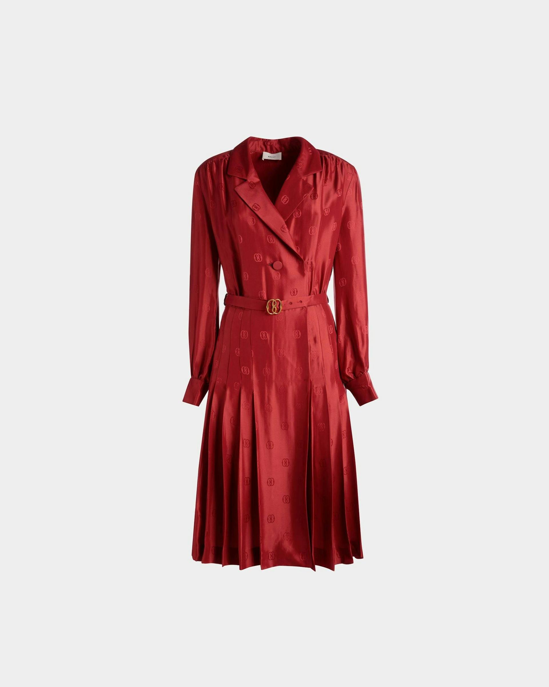 Emblem Belted Dress In Deep Ruby Silk - Women's - Bally - 01
