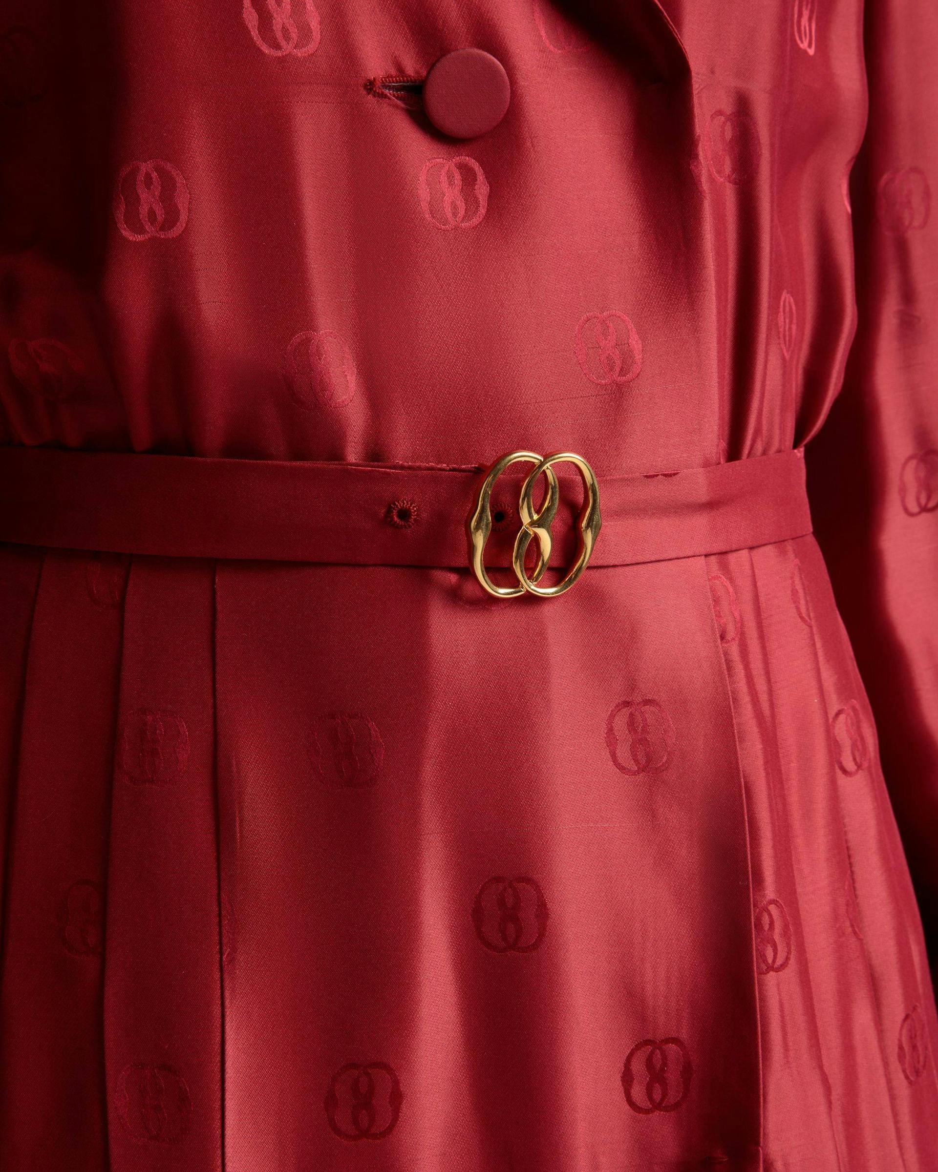 Emblem Belted Dress In Deep Ruby Silk - Women's - Bally - 04