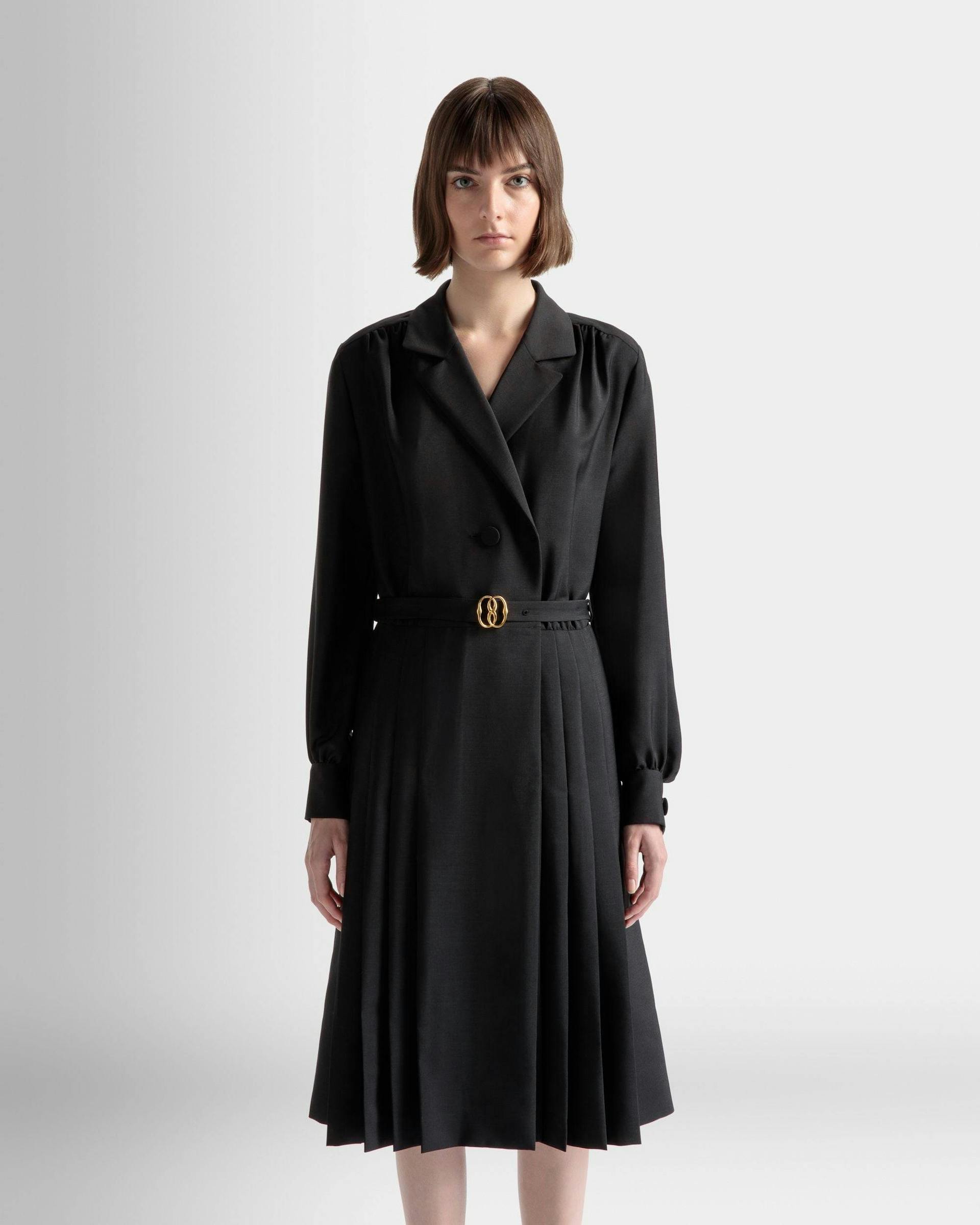 Emblem Belted Dress In Black Mohair Wool Mix - Women's - Bally - 03