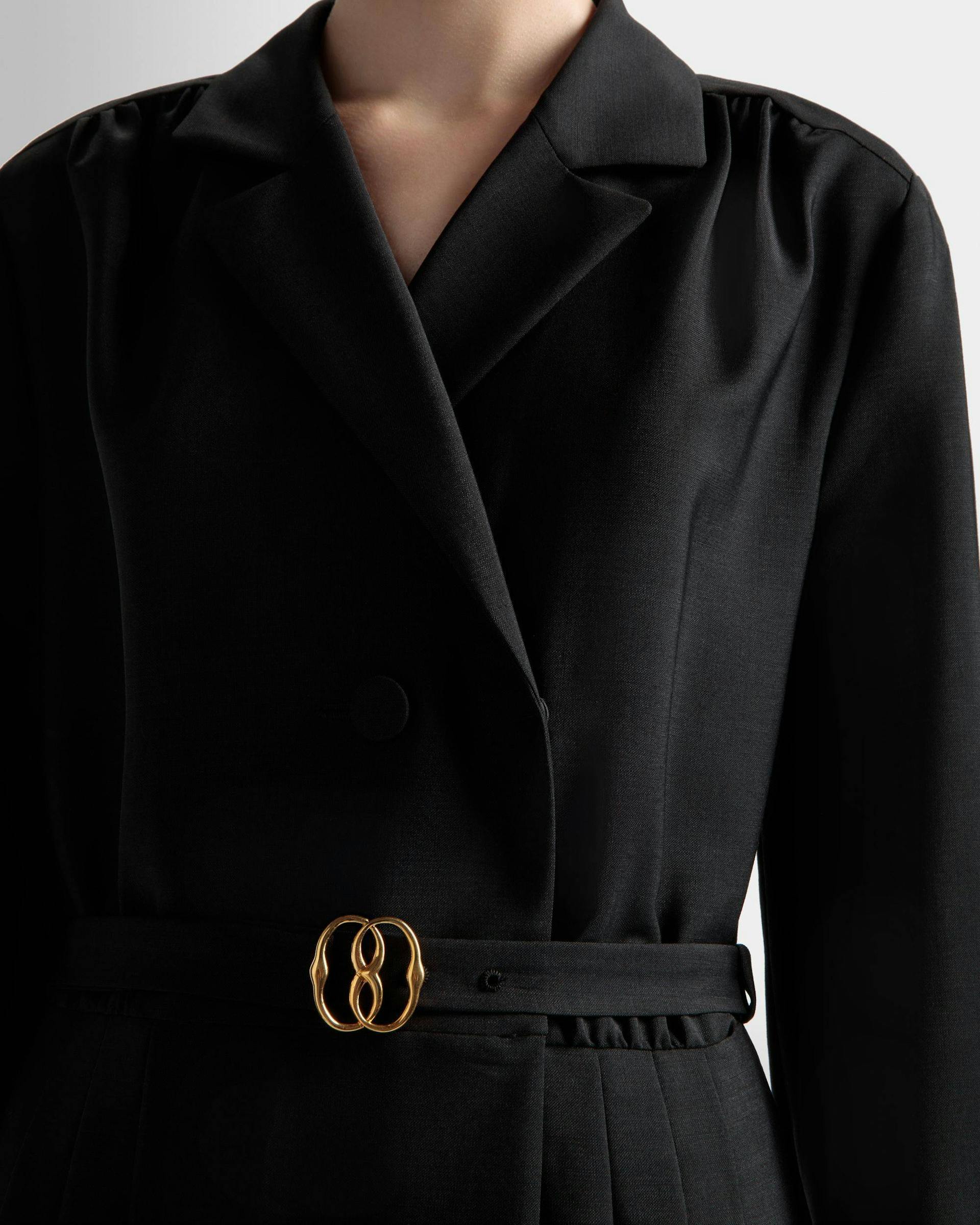 Emblem Belted Dress In Black Mohair Wool Mix - Women's - Bally - 04