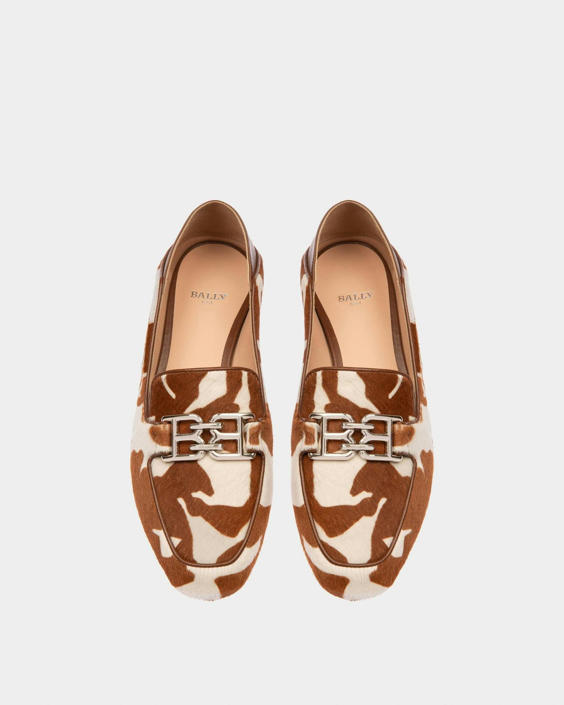 Ellah Flat Leather Loafers In White & Brown - Women's - Bally - 03
