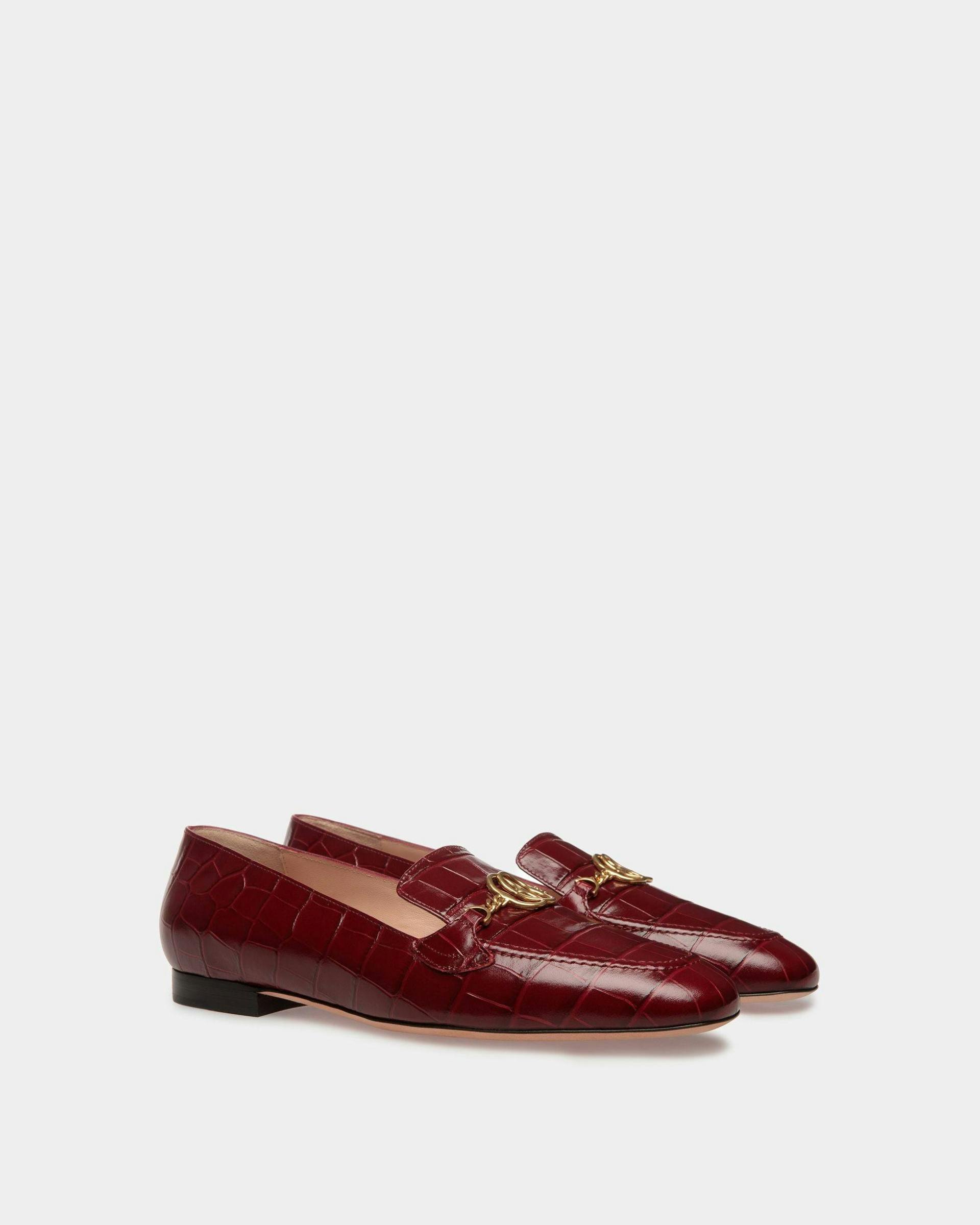 Daily Emblem Loafers In Burgundy Leather - Women's - Bally - 03