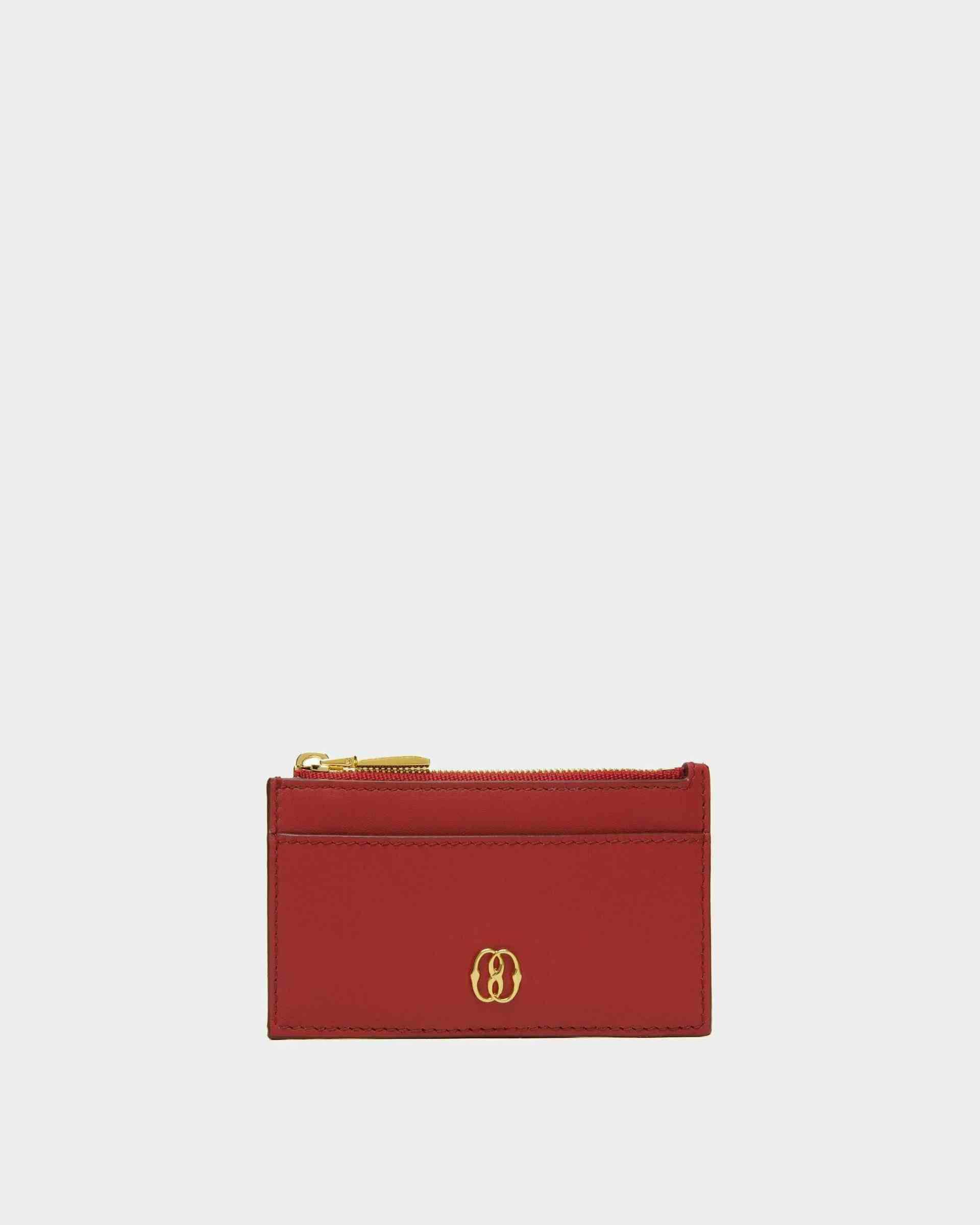Emblem Business Card Holder In Deep Ruby Leather - Women's - Bally