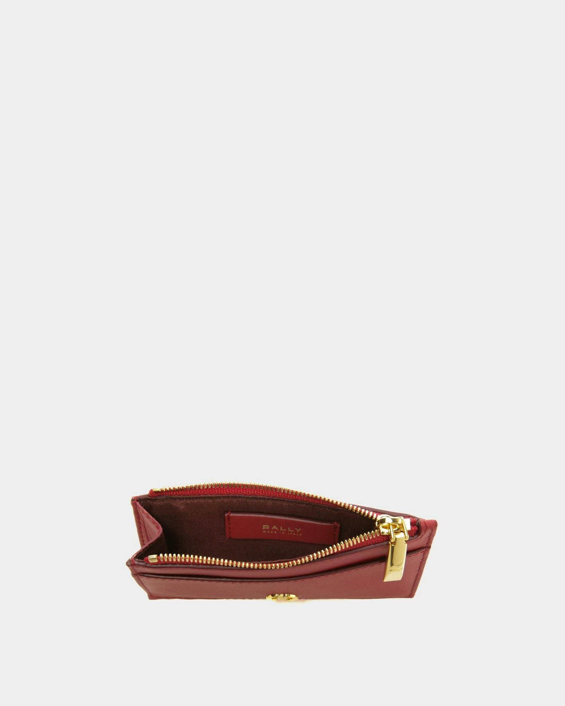Emblem Business Card Holder In Deep Ruby Leather - Women's - Bally - 03